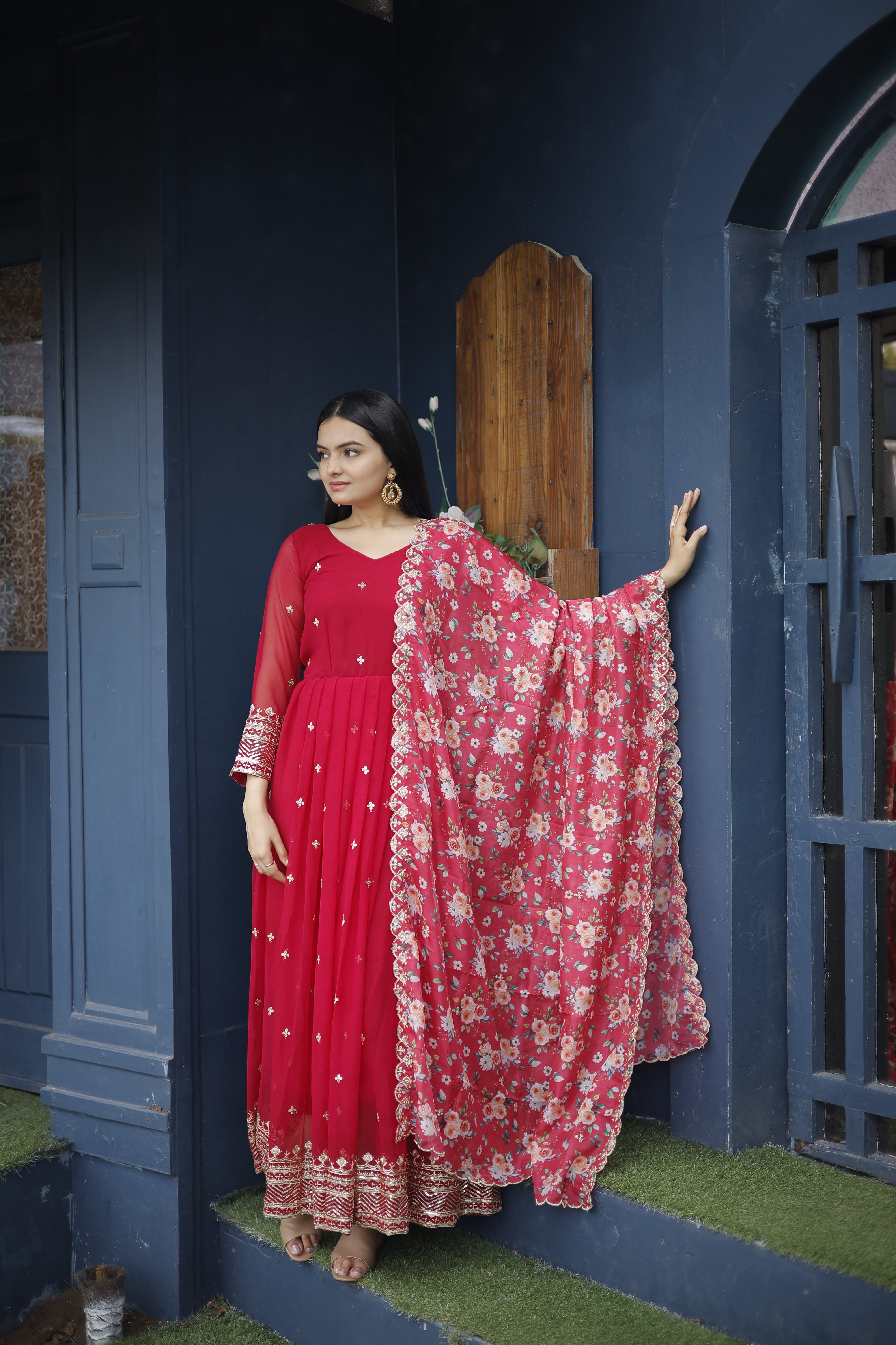 Georgette Embroidered Gown with Dupatta