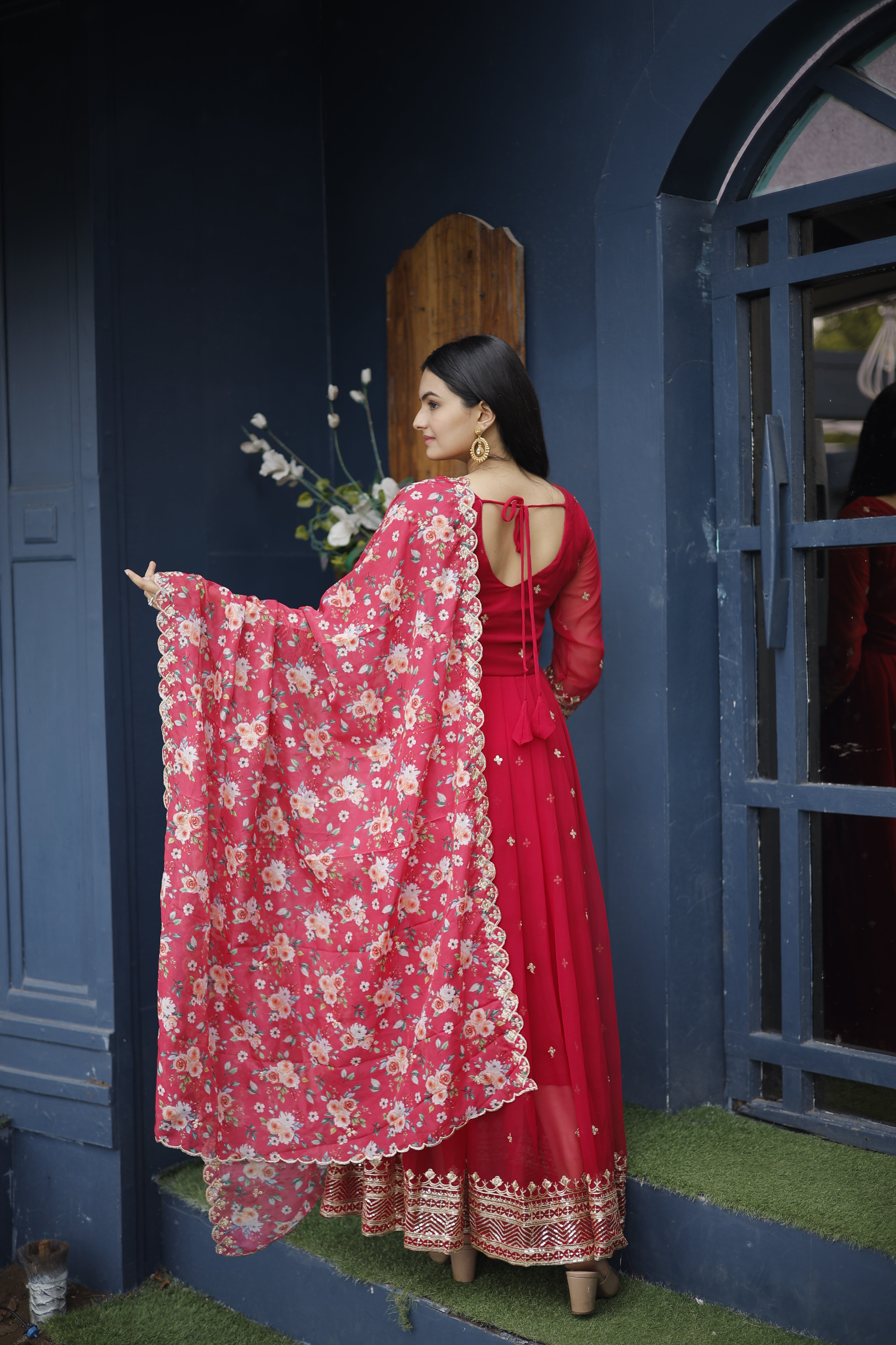 Georgette Embroidered Gown with Dupatta