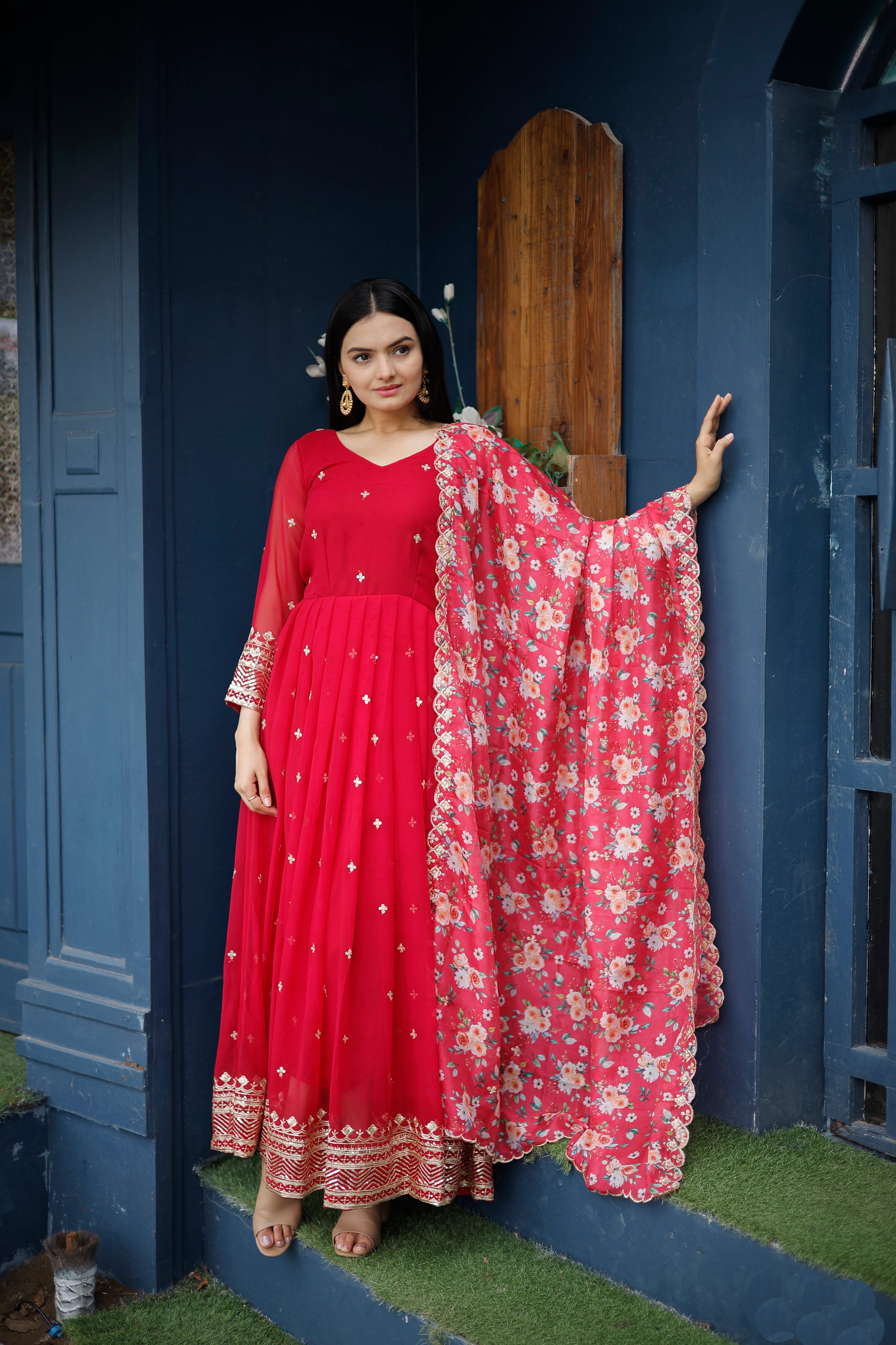 Georgette Embroidered Gown with Dupatta