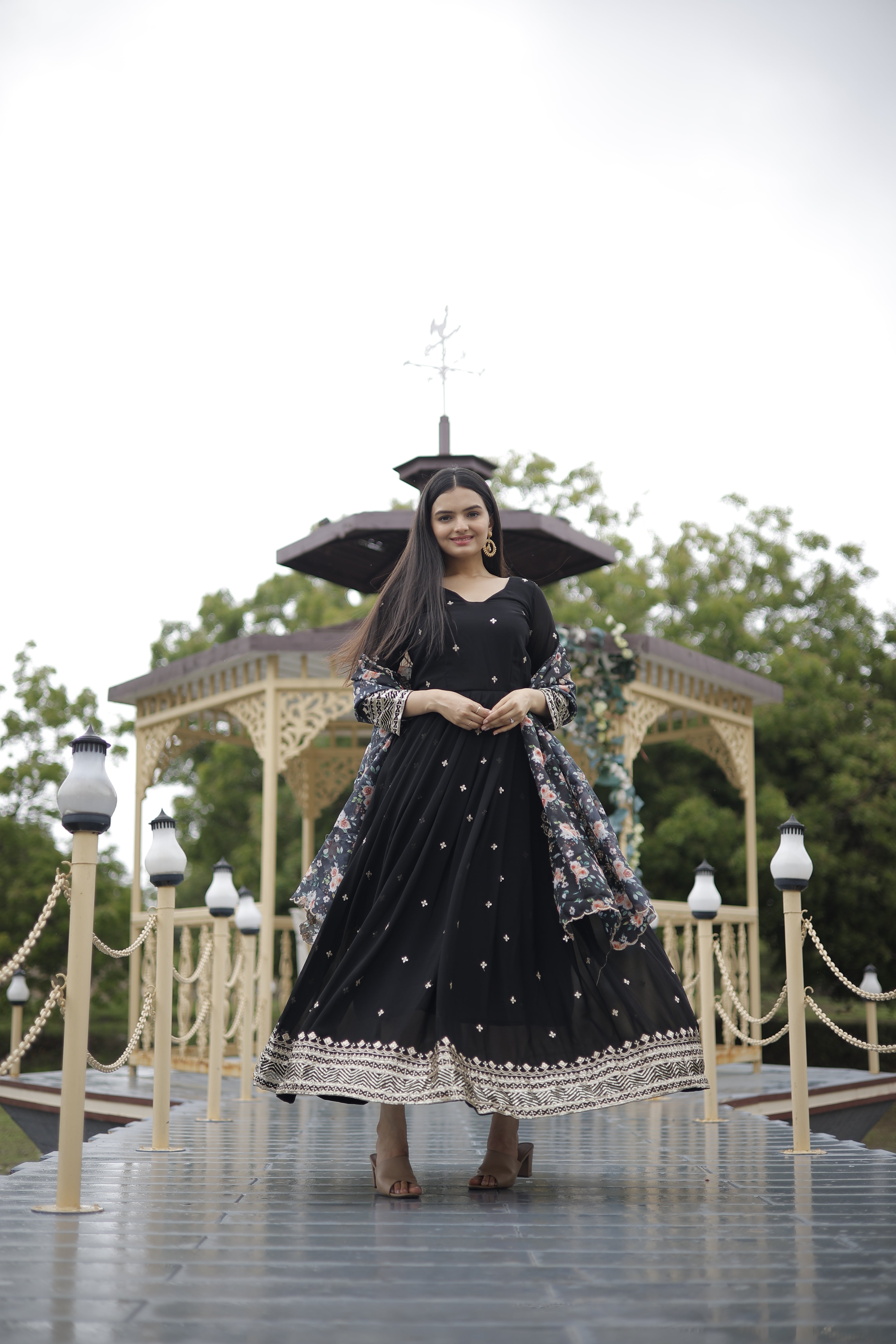 Embroidered Gown with Dupatta