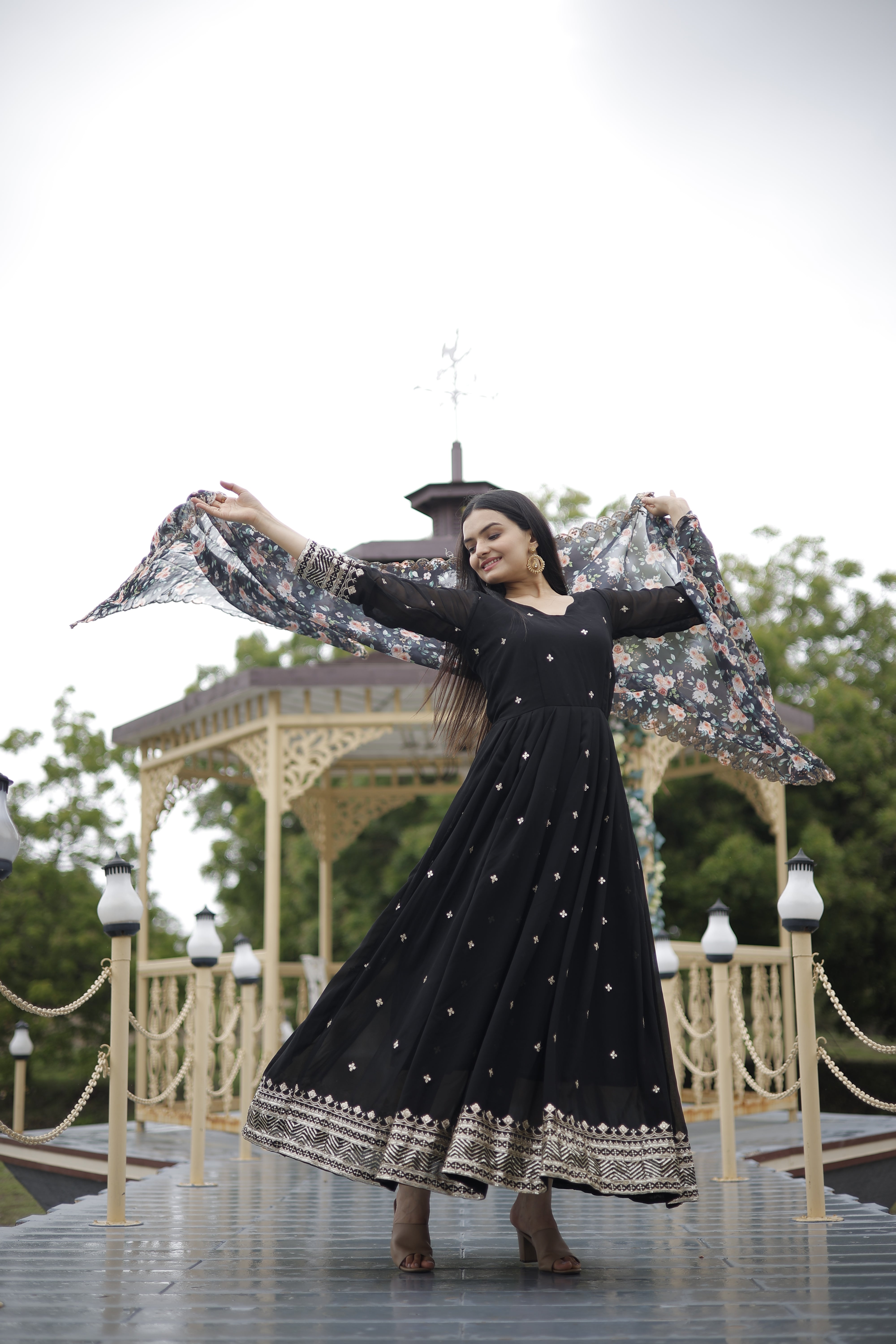 Embroidered Gown with Dupatta