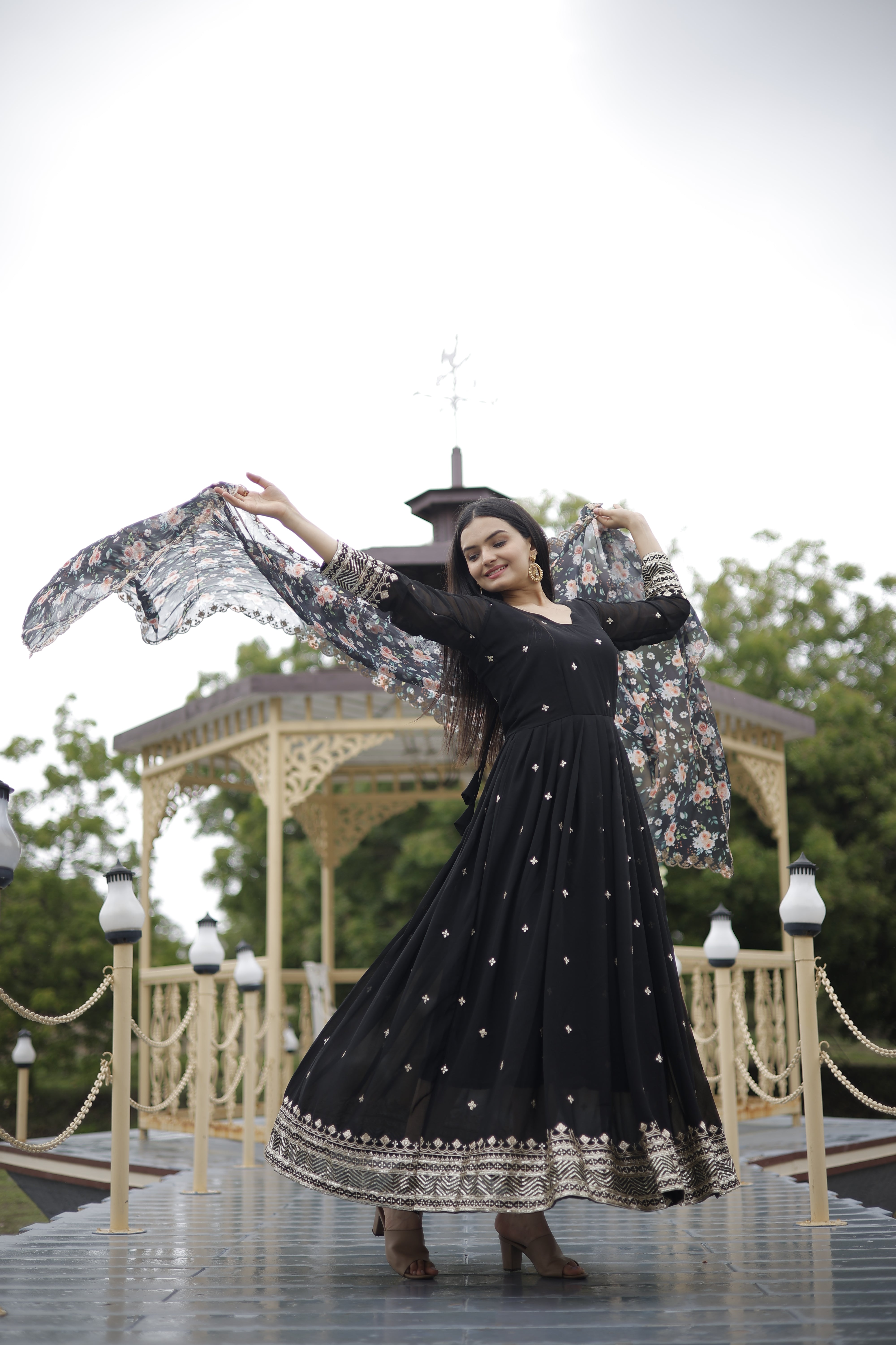 Embroidered Gown with Dupatta