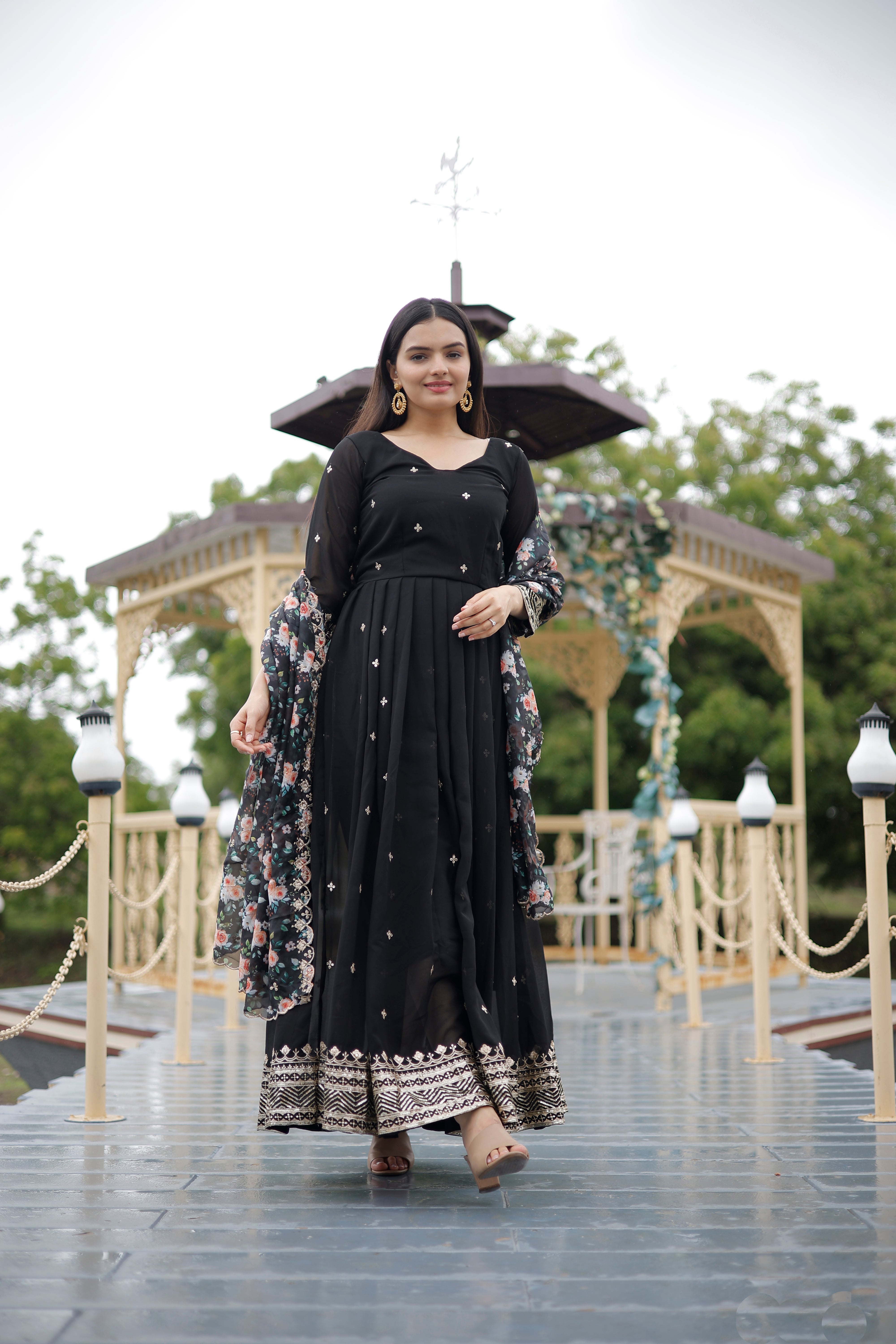 Embroidered Gown with Dupatta