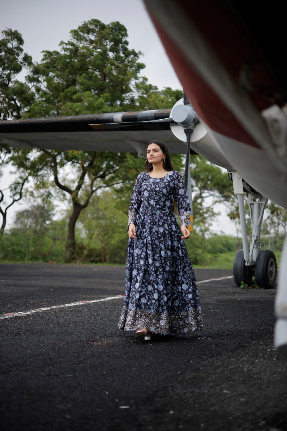 Floral Printed Embroidered Georgette Gown