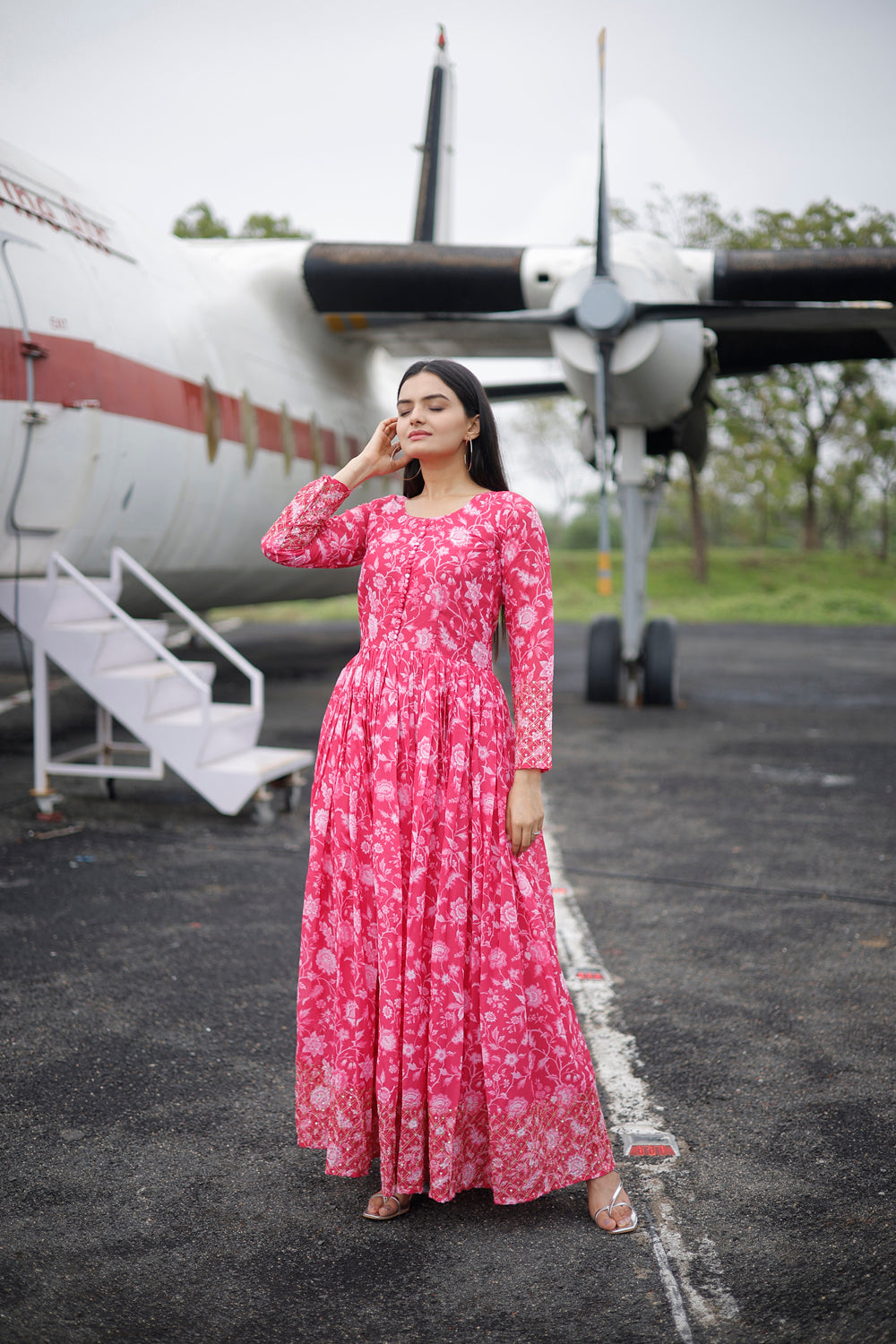 Floral Print Embroidered Georgette Gown