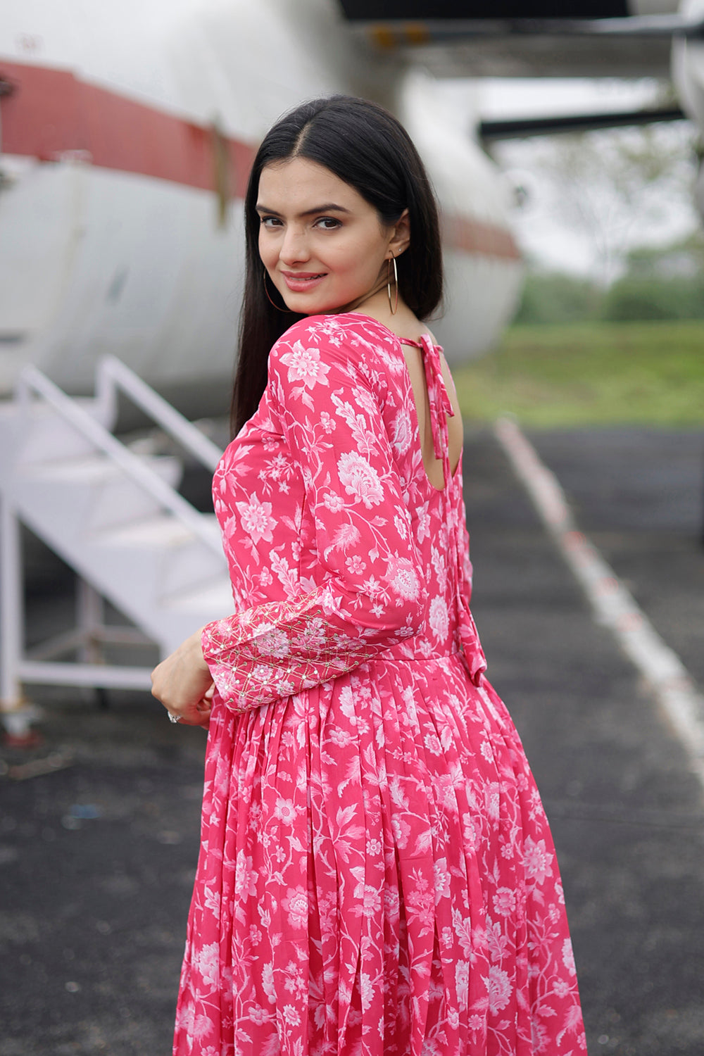 Floral Print Embroidered Georgette Gown