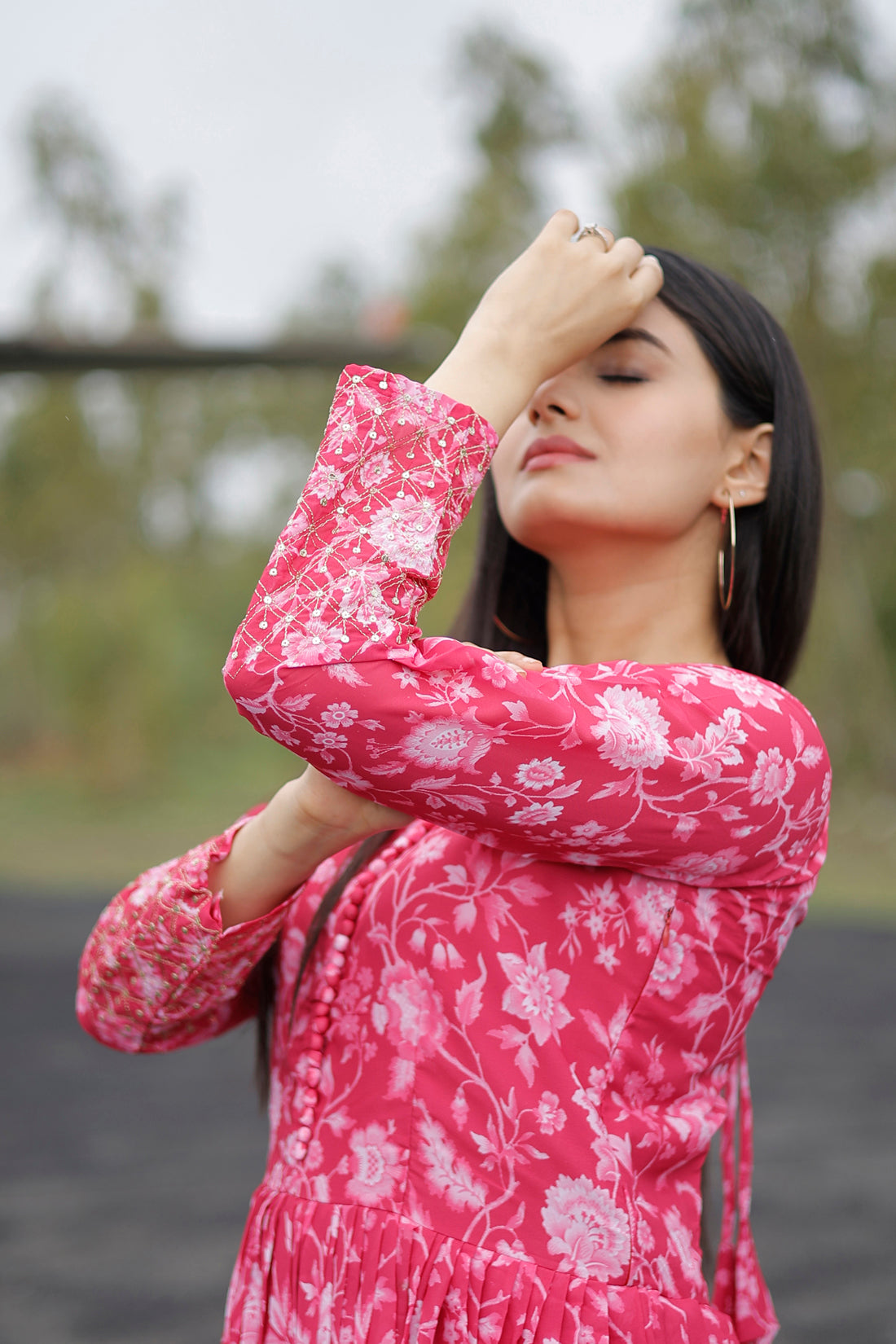 Floral Print Embroidered Georgette Gown