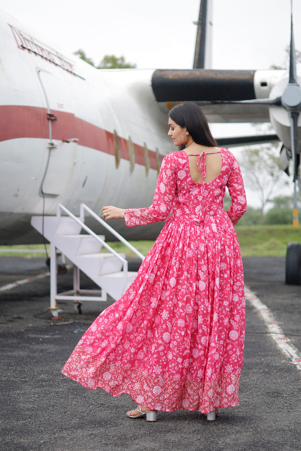 Floral Print Embroidered Georgette Gown