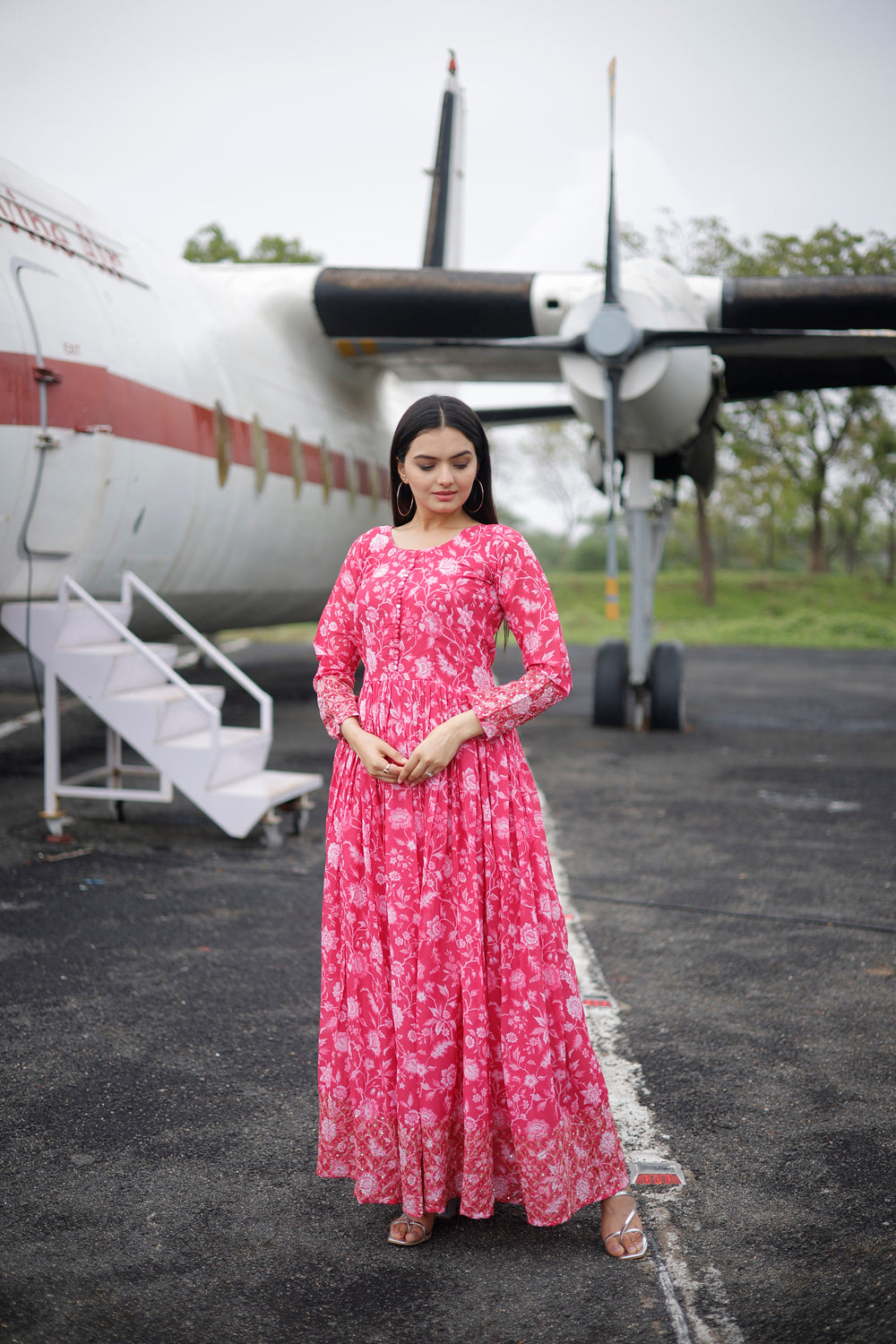 Floral Print Embroidered Georgette Gown