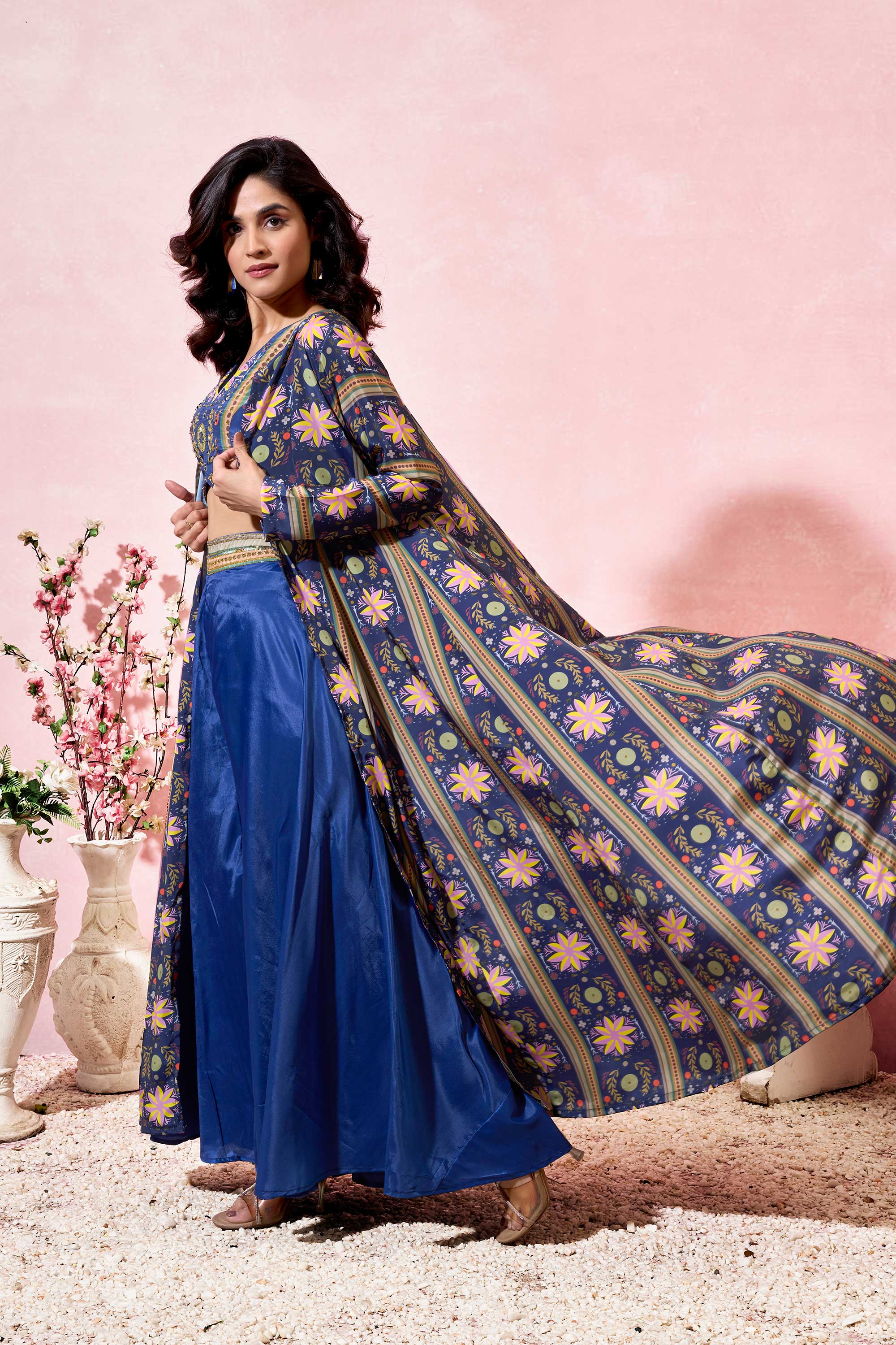 Vashti Elegant Crepe Shrug Set with Hand Work Crop top