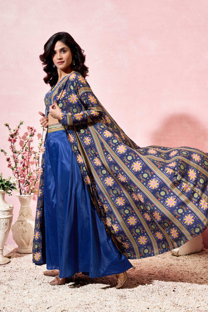 Vashti Elegant Crepe Shrug Set with Hand Work Crop top