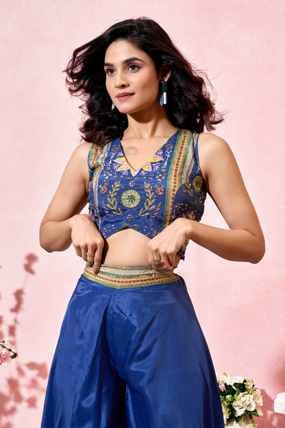 Vashti Elegant Crepe Shrug Set with Hand Work Crop top