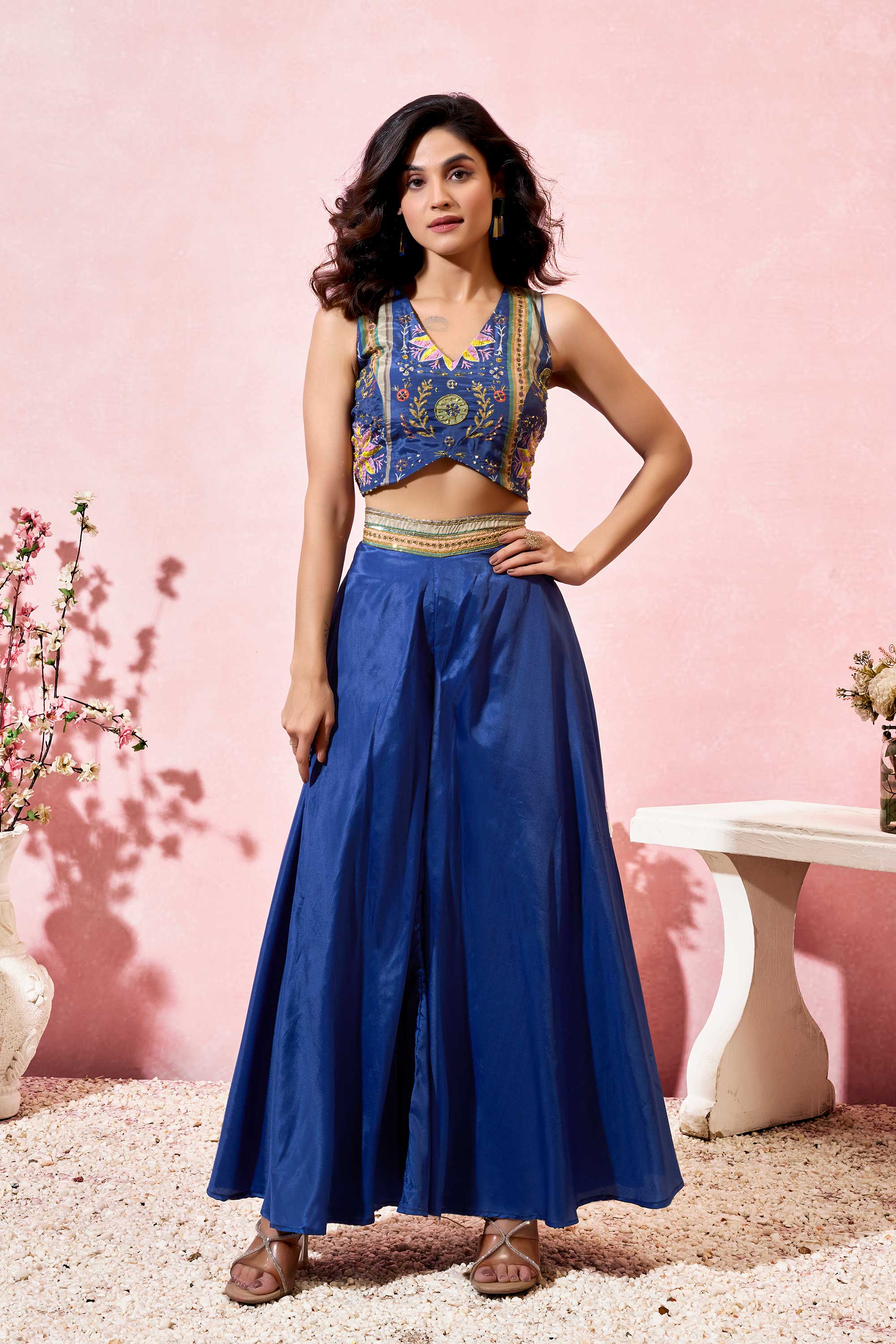 Vashti Elegant Crepe Shrug Set with Hand Work Crop top