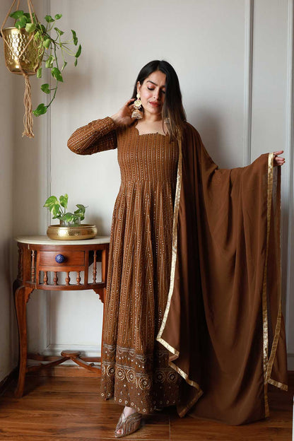 BROWN EMBROIDERY SUIT
