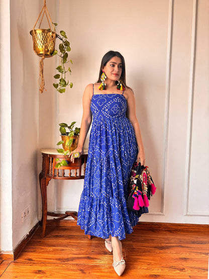 BLUE GORGETTE STRAPPY DRESS