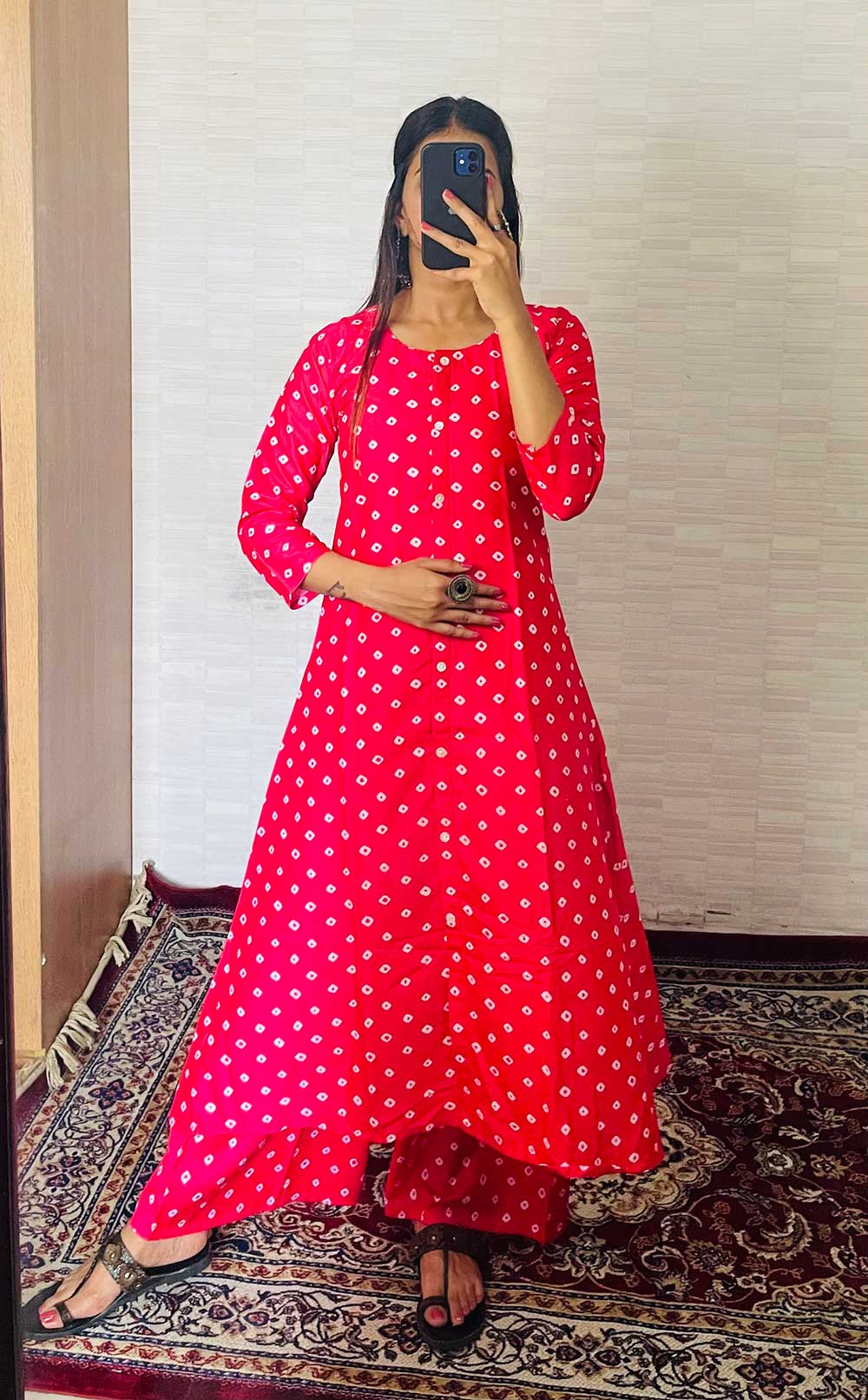 RED DOLA SILK KURTA SET