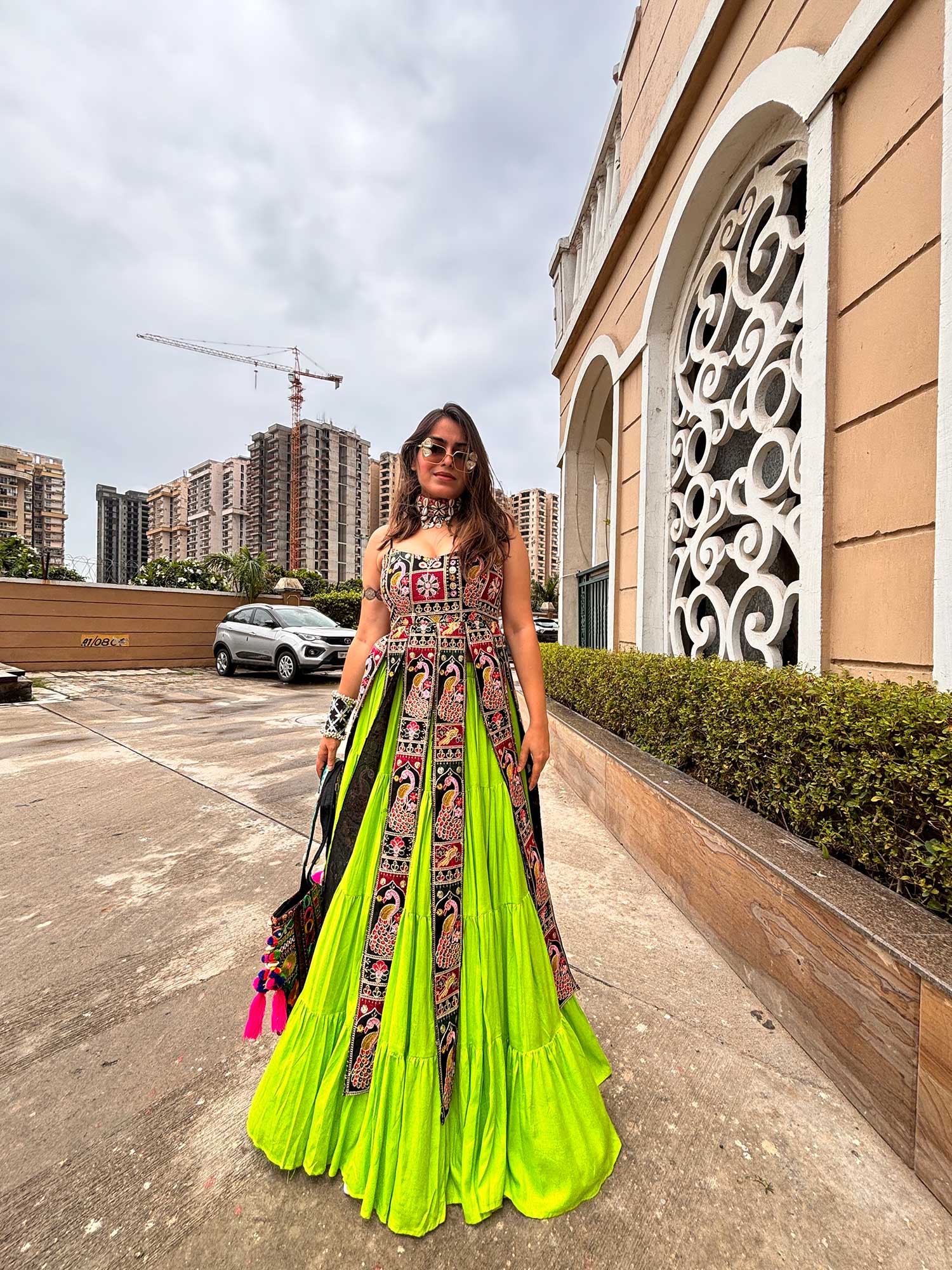 Embroidered Faux Georgette Indowestern Kurti with Lehenga - Navratri collection