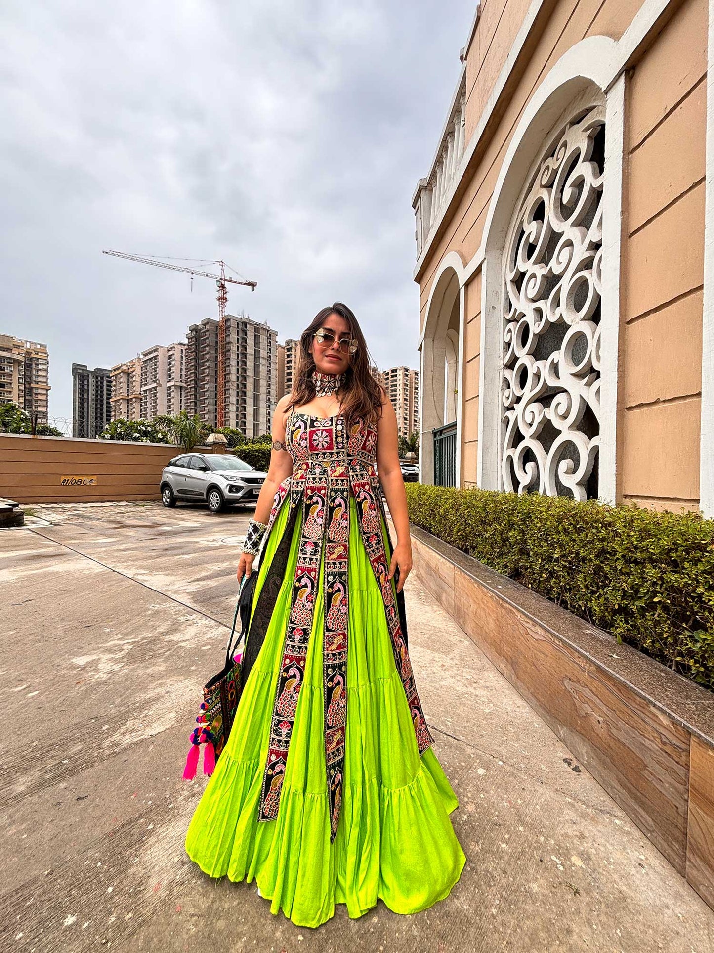 Embroidered Faux Georgette Indowestern Kurti with Lehenga - Navratri collection