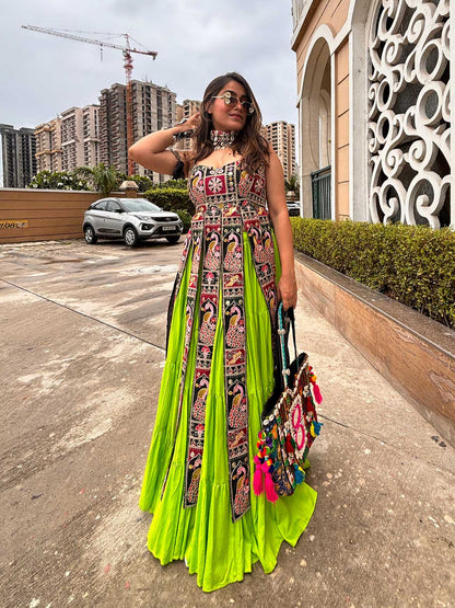 Embroidered Faux Georgette Indowestern Kurti with Lehenga - Navratri collection