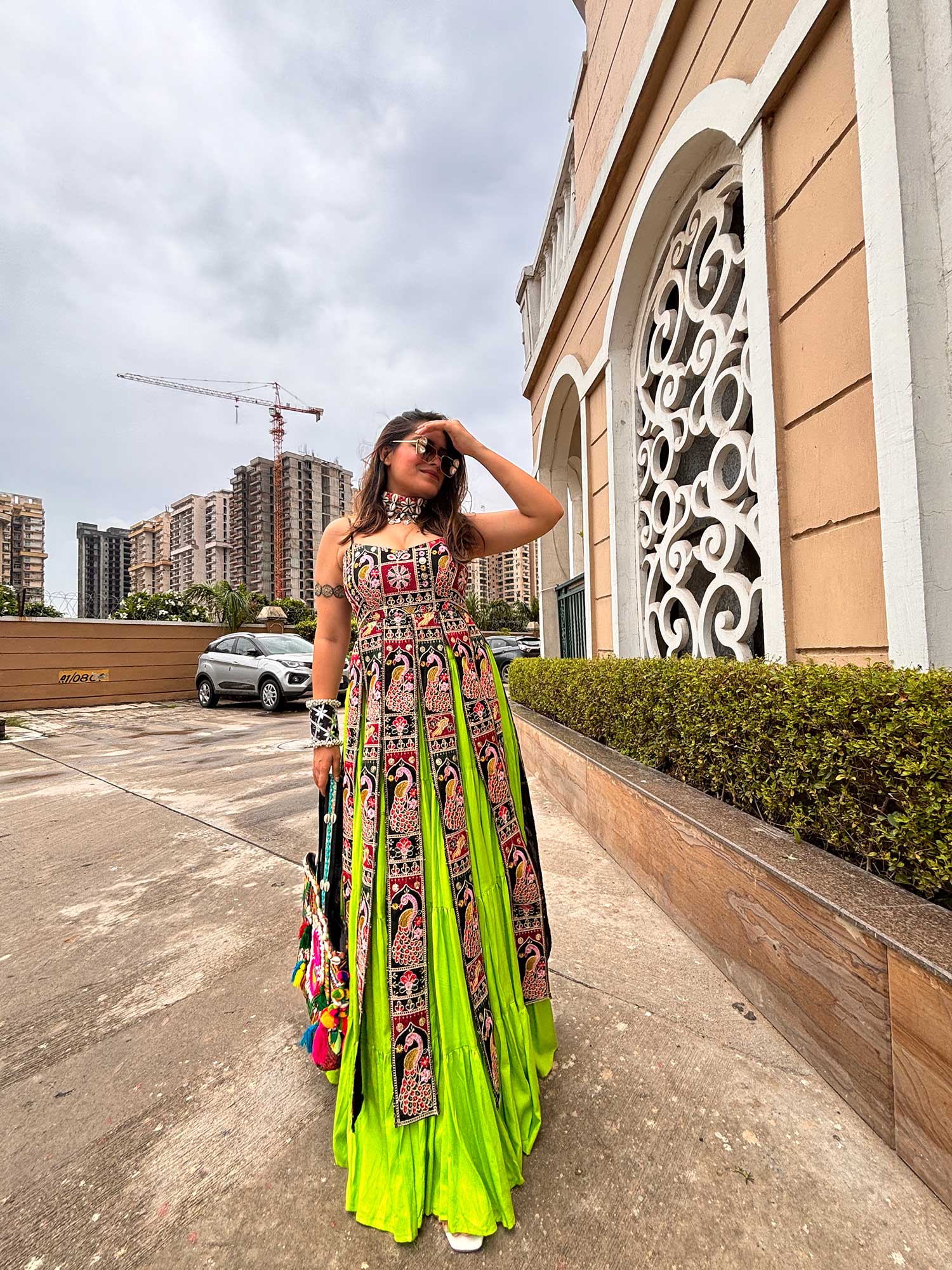 Embroidered Faux Georgette Indowestern Kurti with Lehenga - Navratri collection