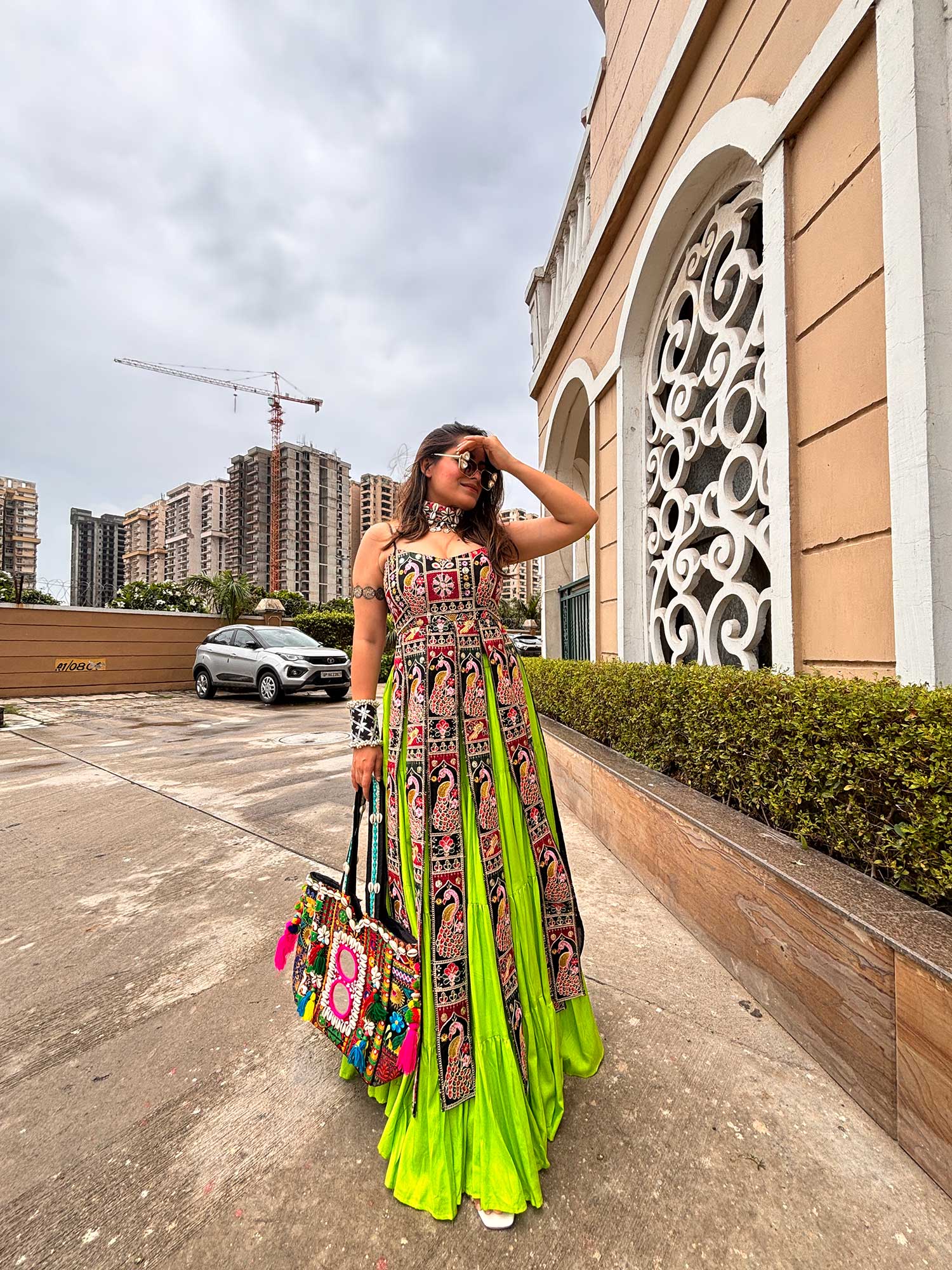 Embroidered Faux Georgette Indowestern Kurti with Lehenga - Navratri collection