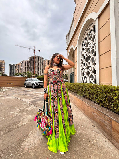 Embroidered Faux Georgette Indowestern Kurti with Lehenga - Navratri collection