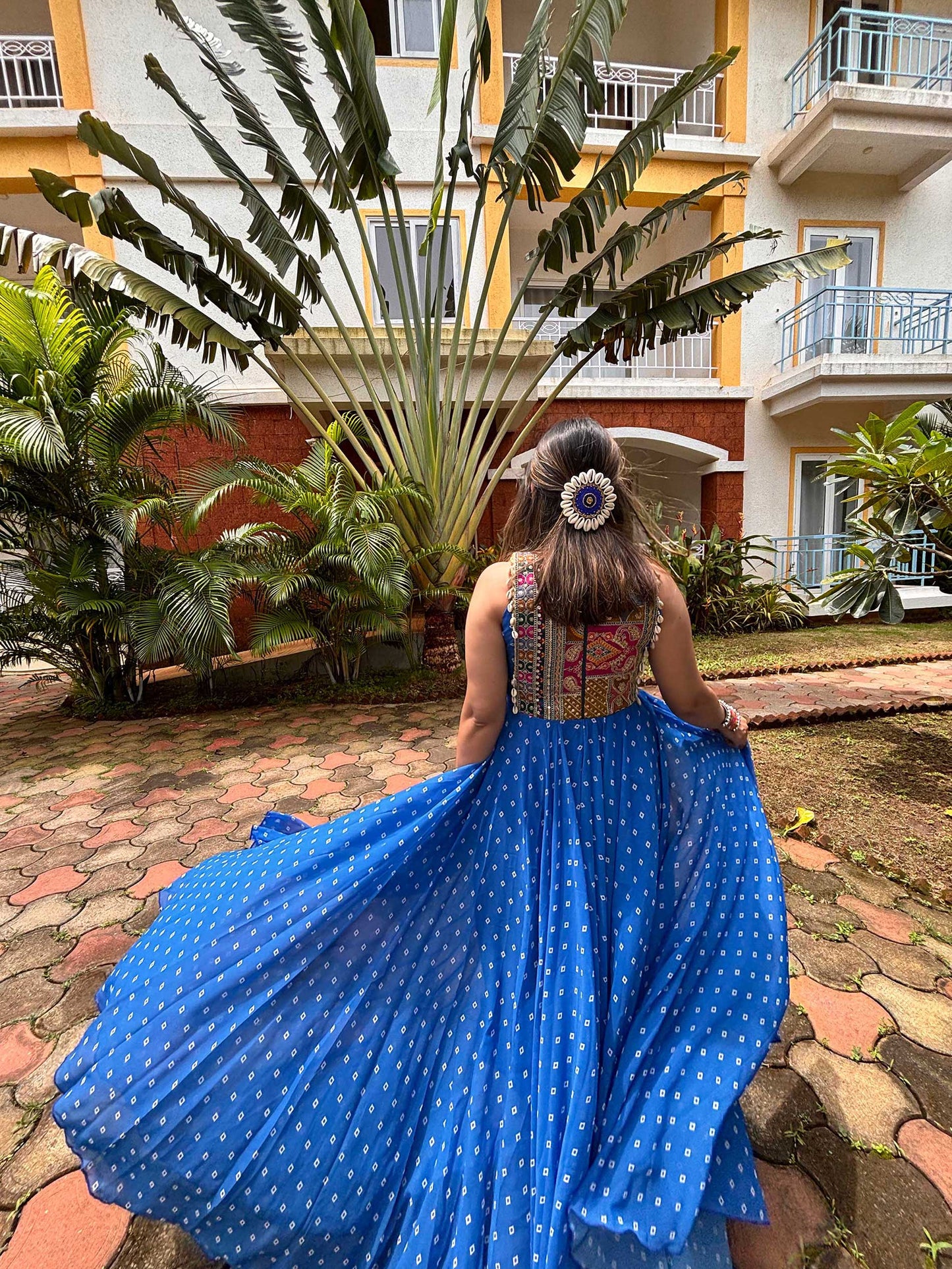 Ocean breeze bandhini maxi dress (Blue)