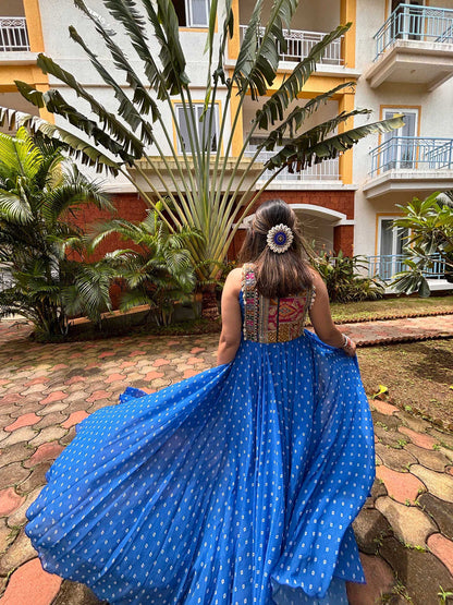 Ocean breeze bandhini maxi dress (Blue)