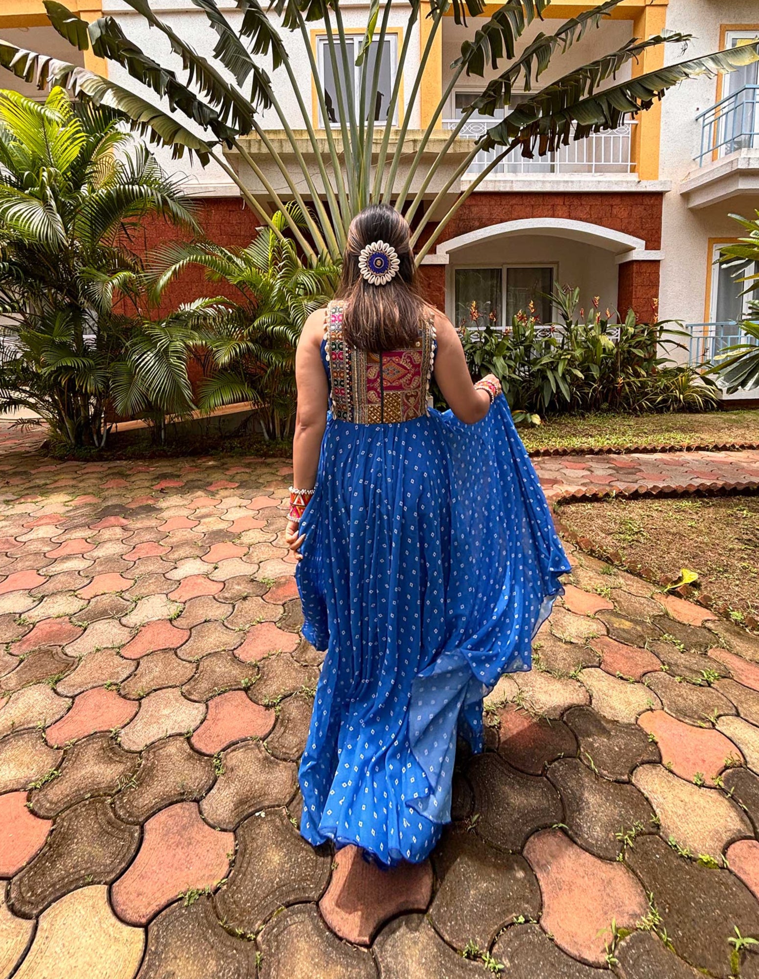 Ocean breeze bandhini maxi dress (Blue)