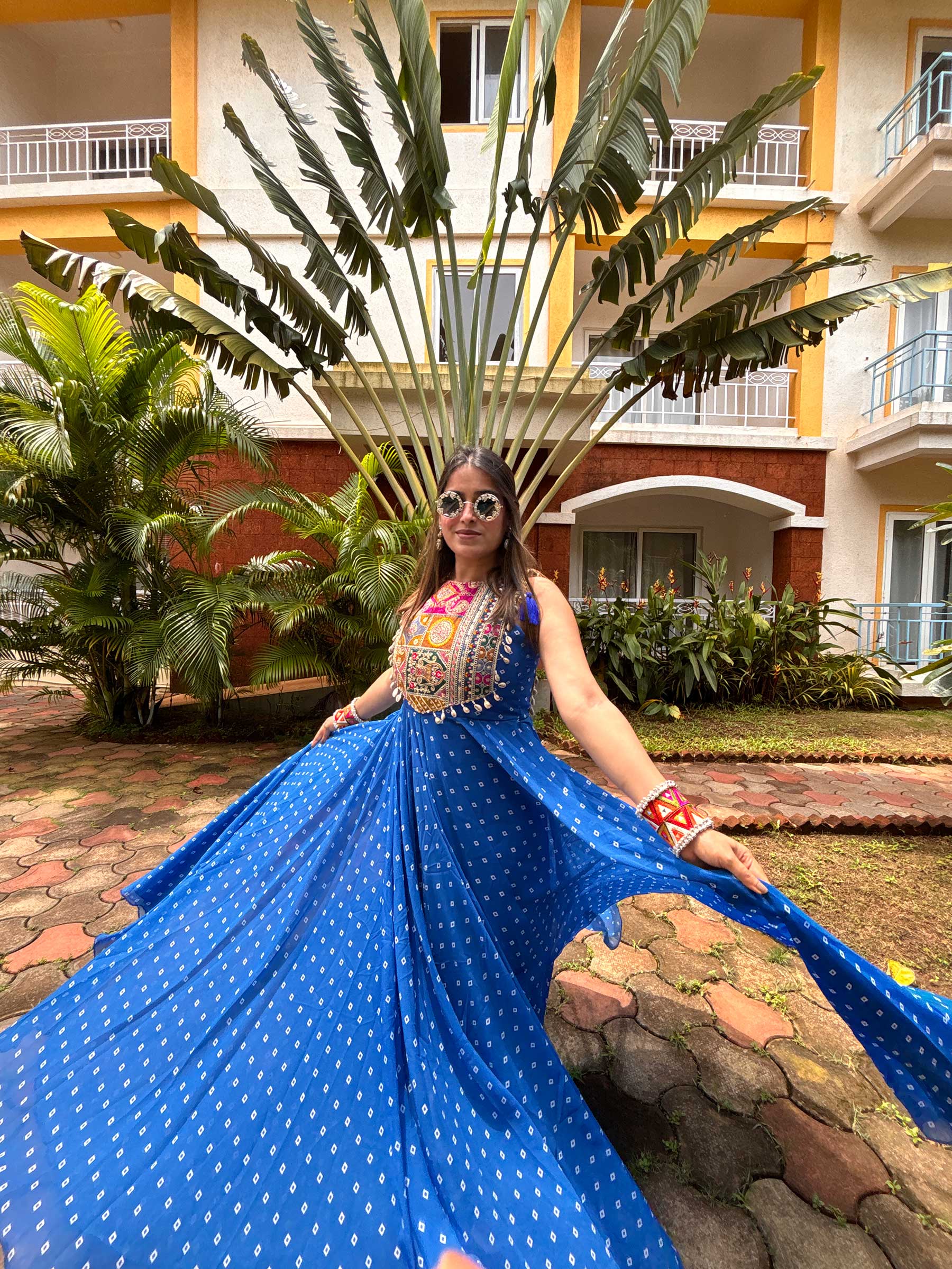 Ocean breeze bandhini maxi dress (Blue)