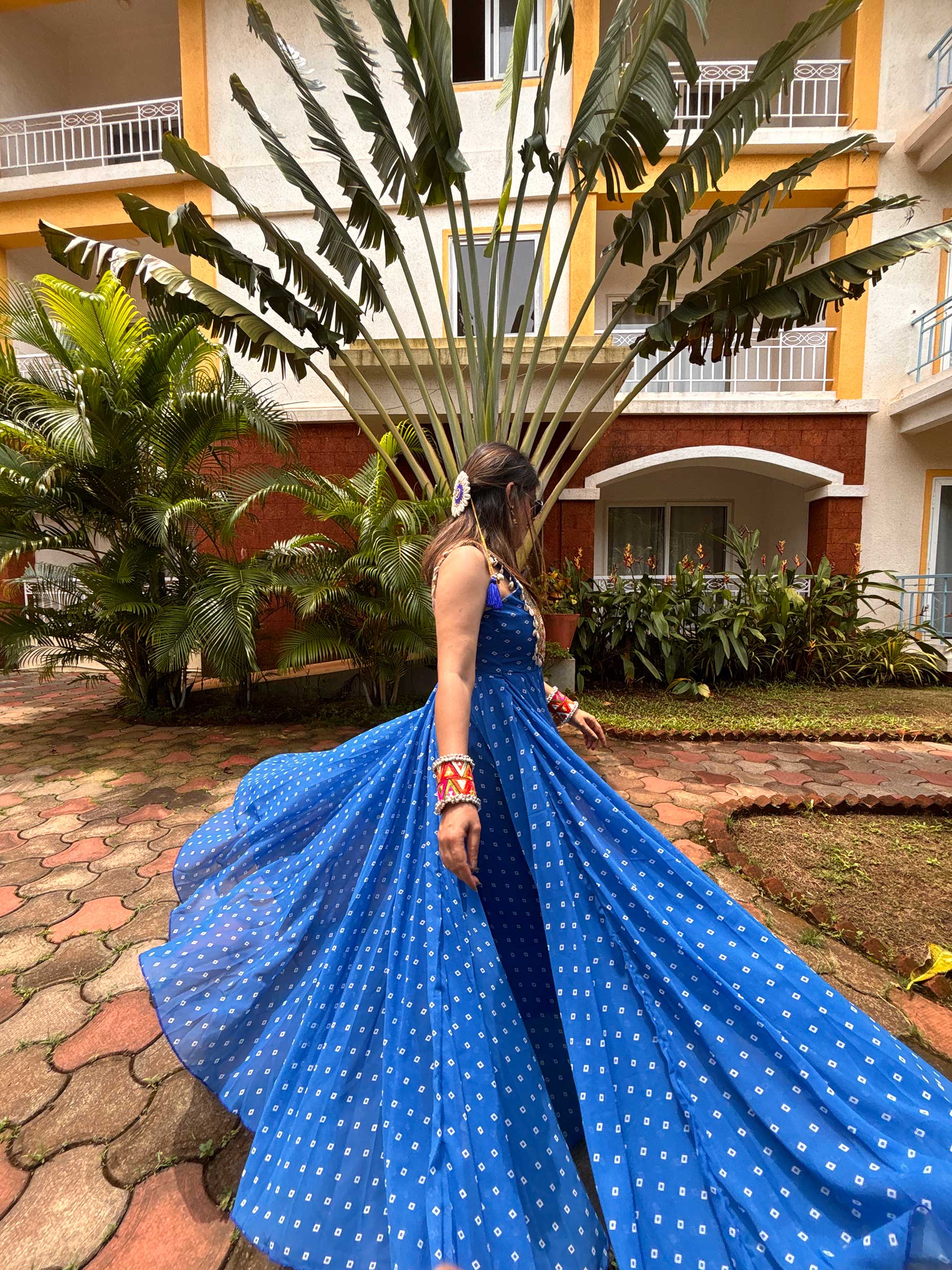 Ocean breeze bandhini maxi dress (Blue)