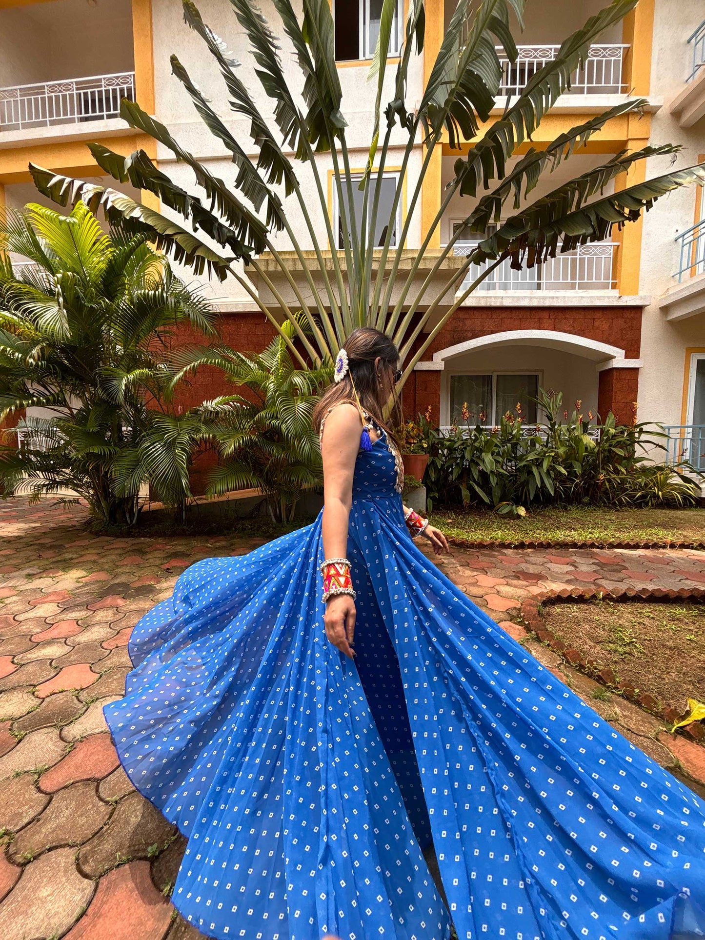 Ocean breeze bandhini maxi dress (Blue)