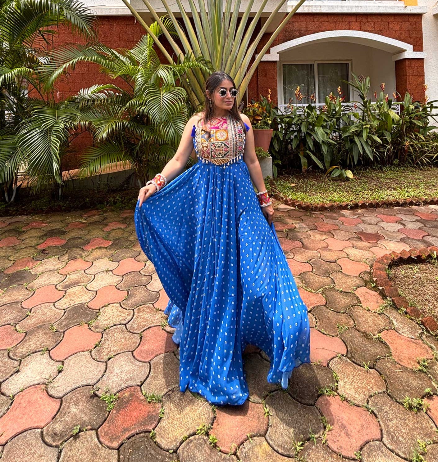 Ocean breeze bandhini maxi dress (Blue)