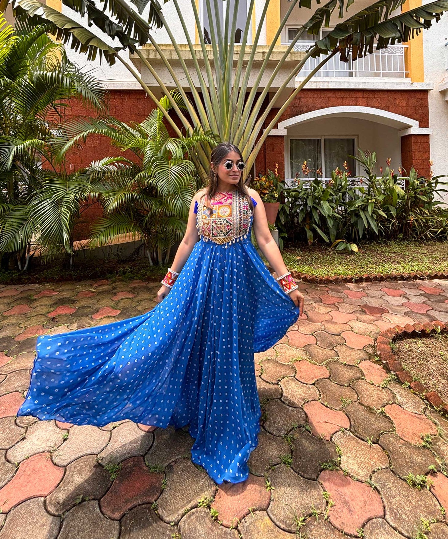 Ocean breeze bandhini maxi dress (Blue)
