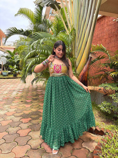 Green Bandhni Maxi Dress