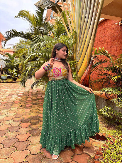 Green Bandhni Maxi Dress