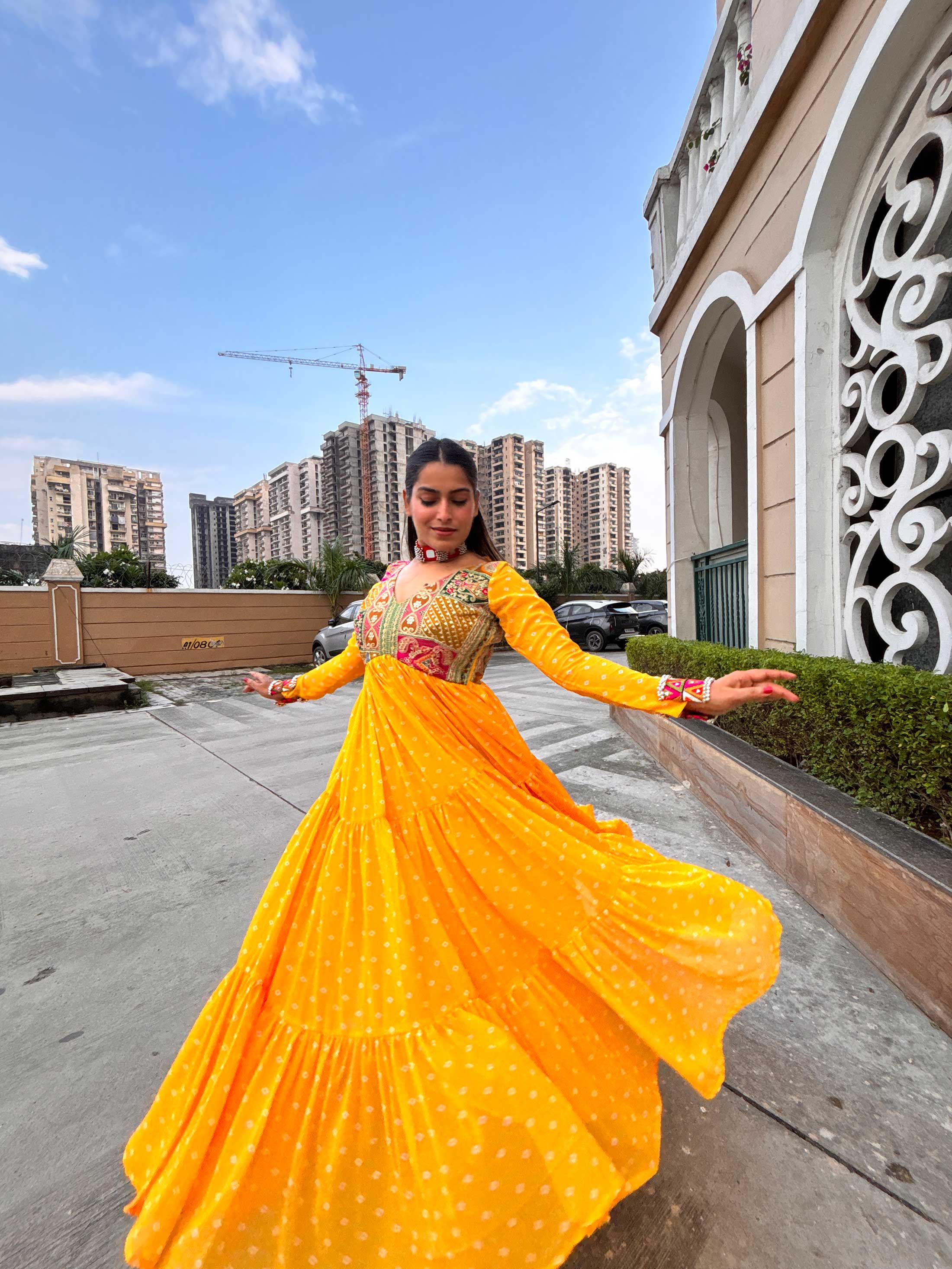 Yellow bandhini maxi dress