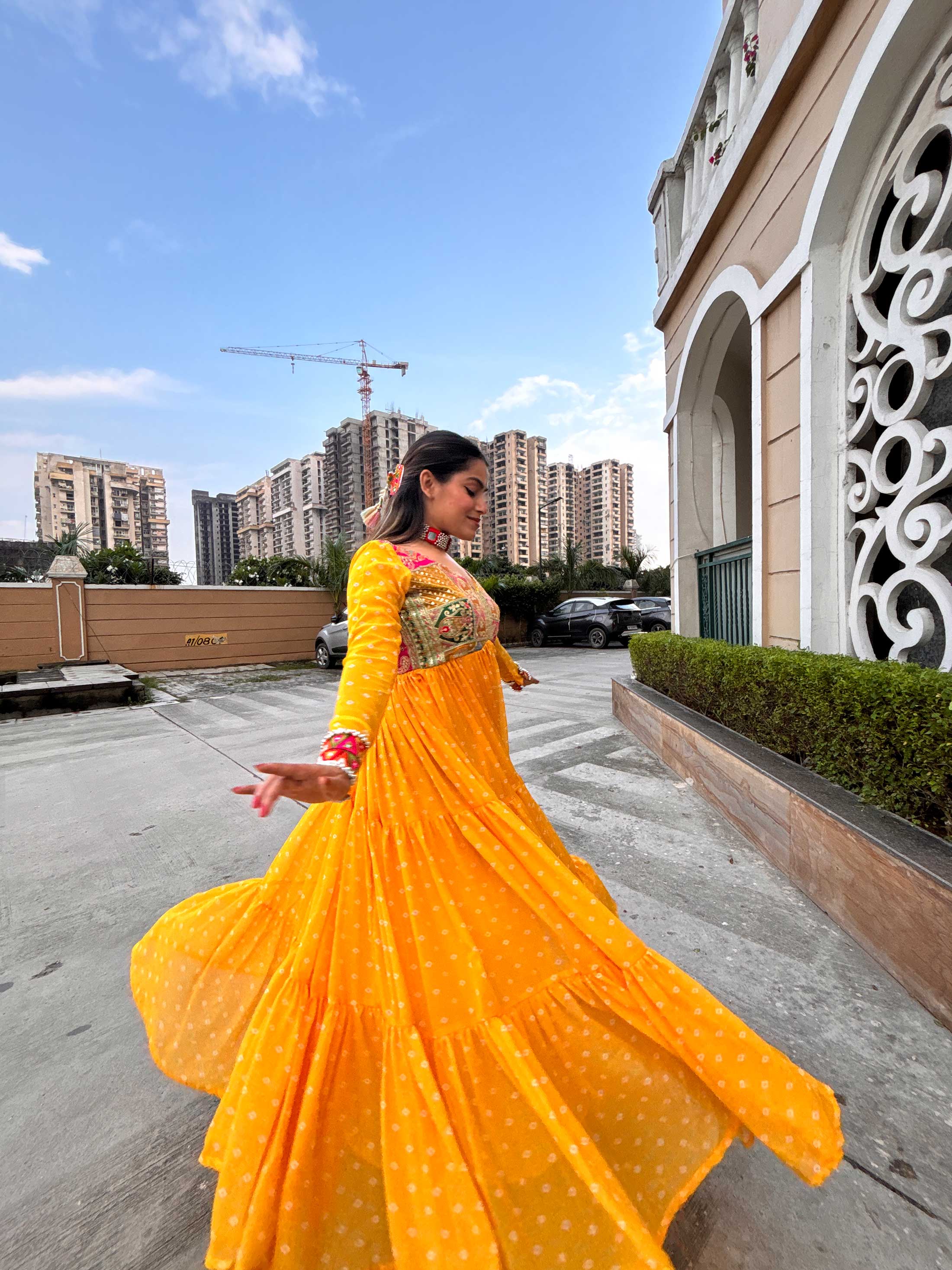 Yellow bandhini maxi dress