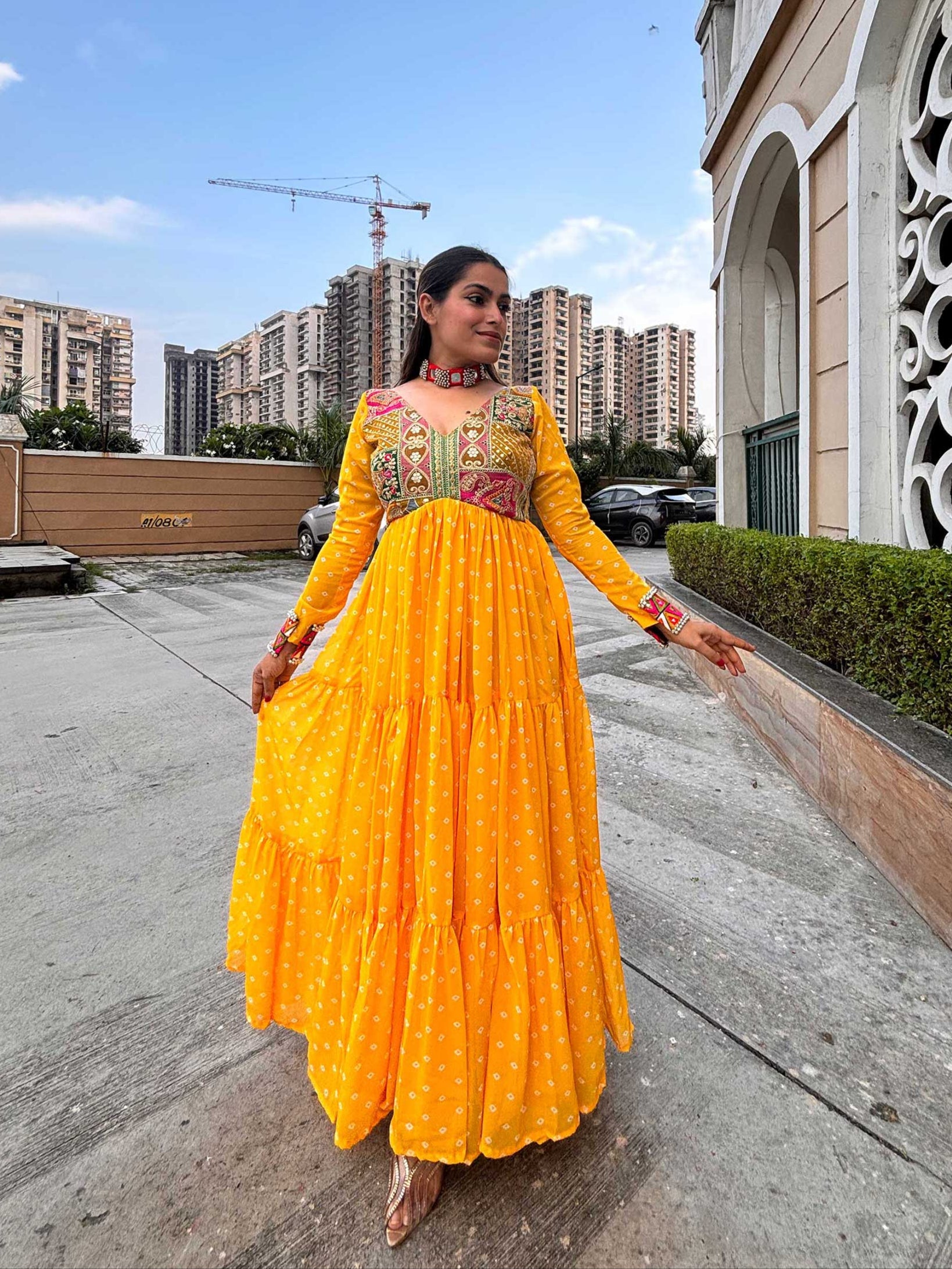 Yellow bandhini maxi dress