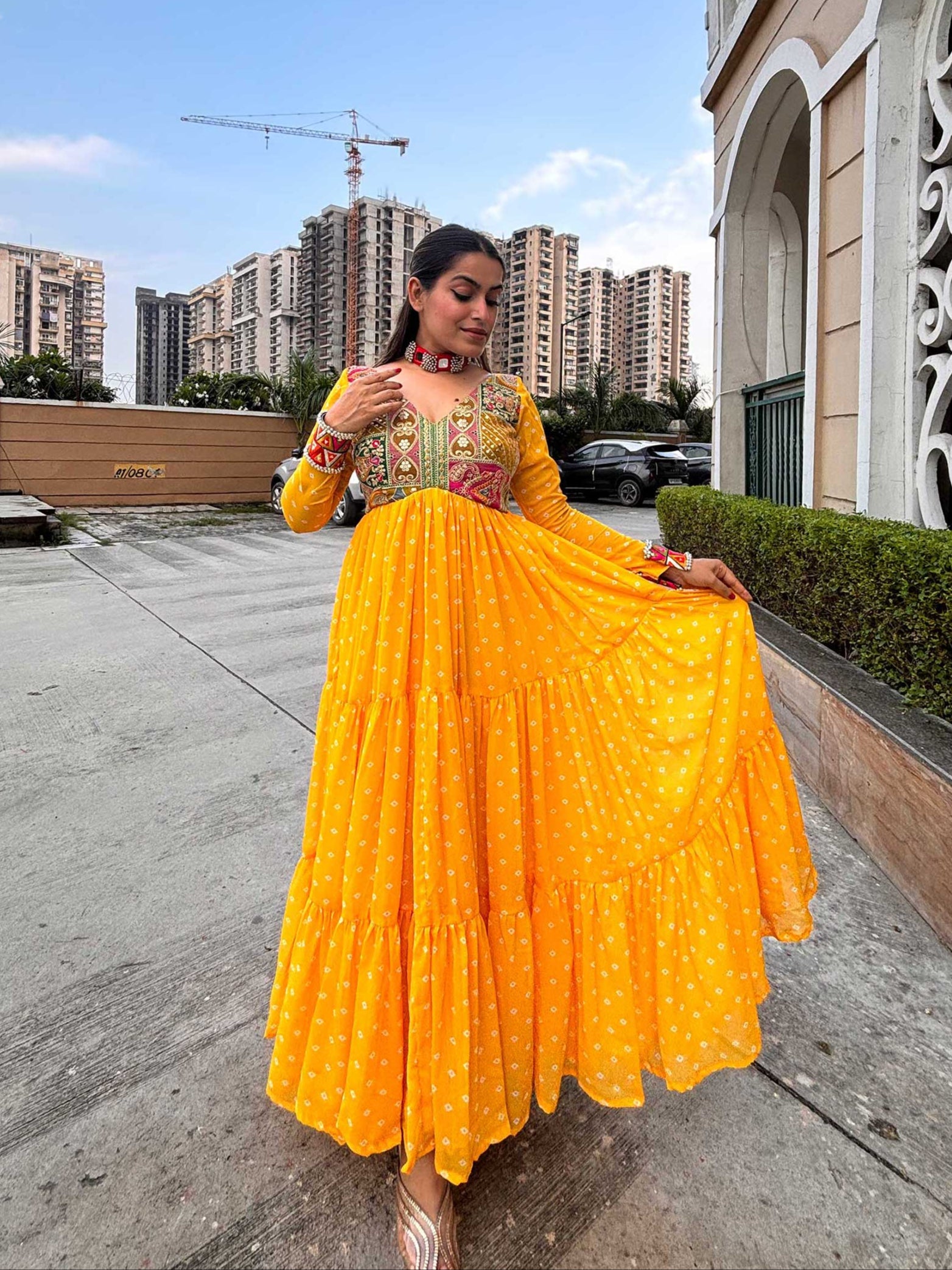 Yellow bandhini maxi dress