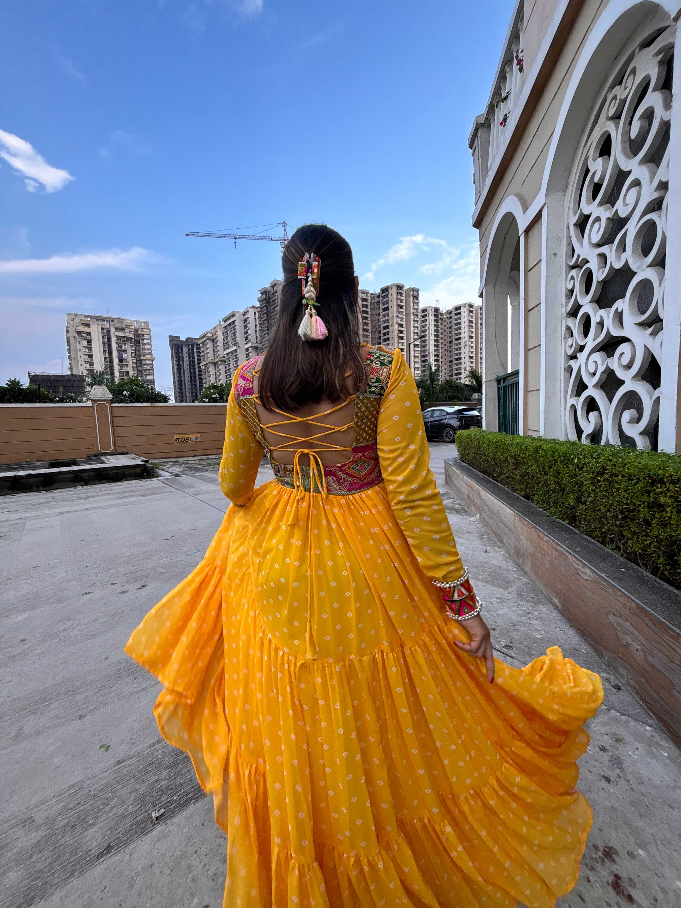 Yellow bandhini maxi dress