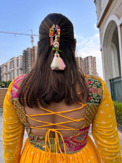 Yellow bandhini maxi dress