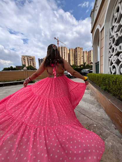 Light PInk Bandhini Maxi Dress