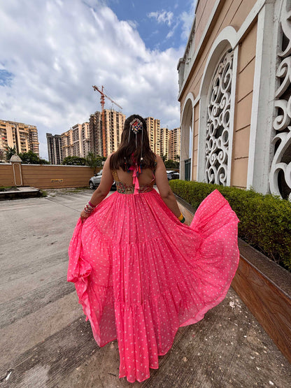Light PInk Bandhini Maxi Dress