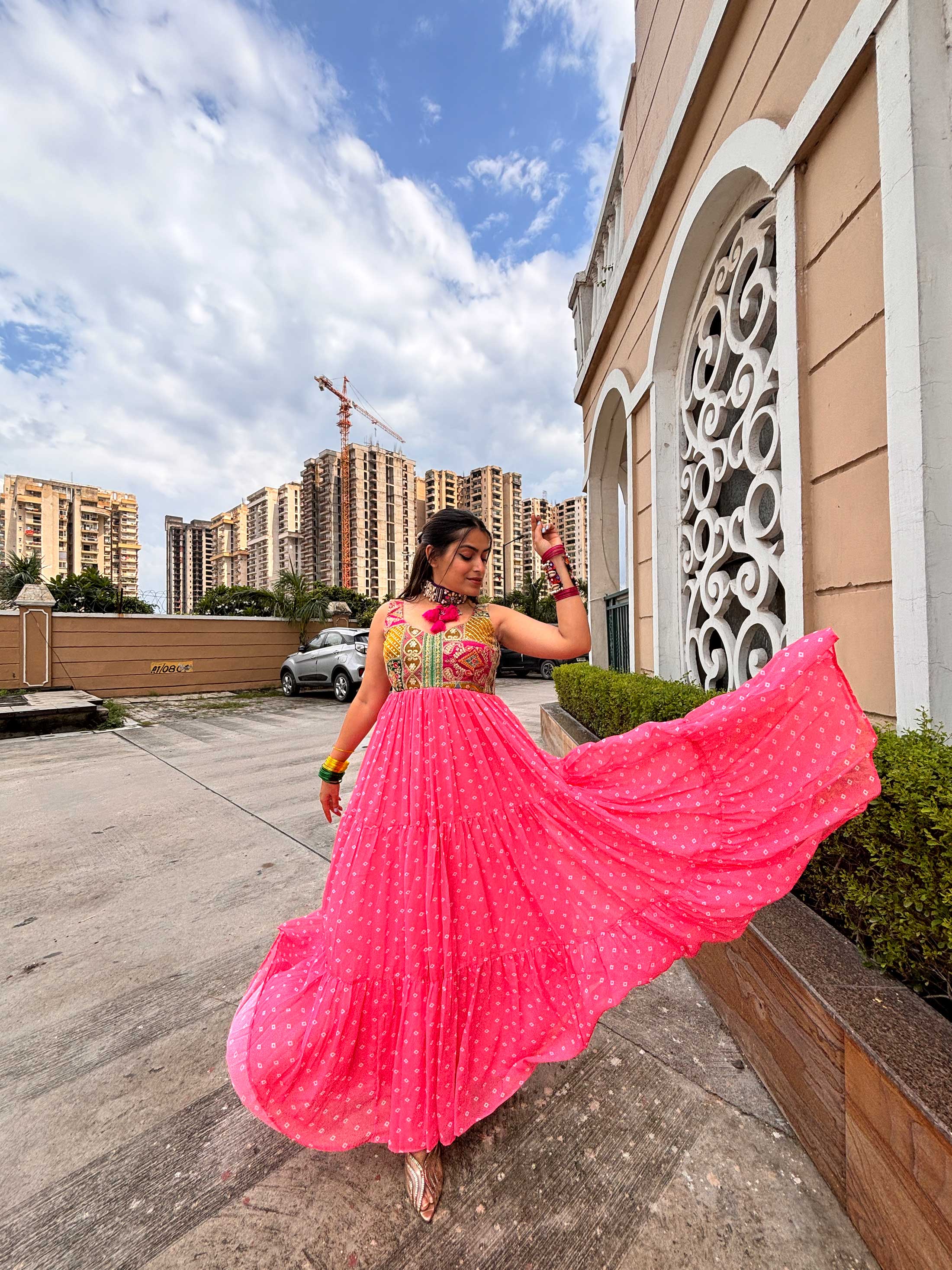 Light PInk Bandhini Maxi Dress