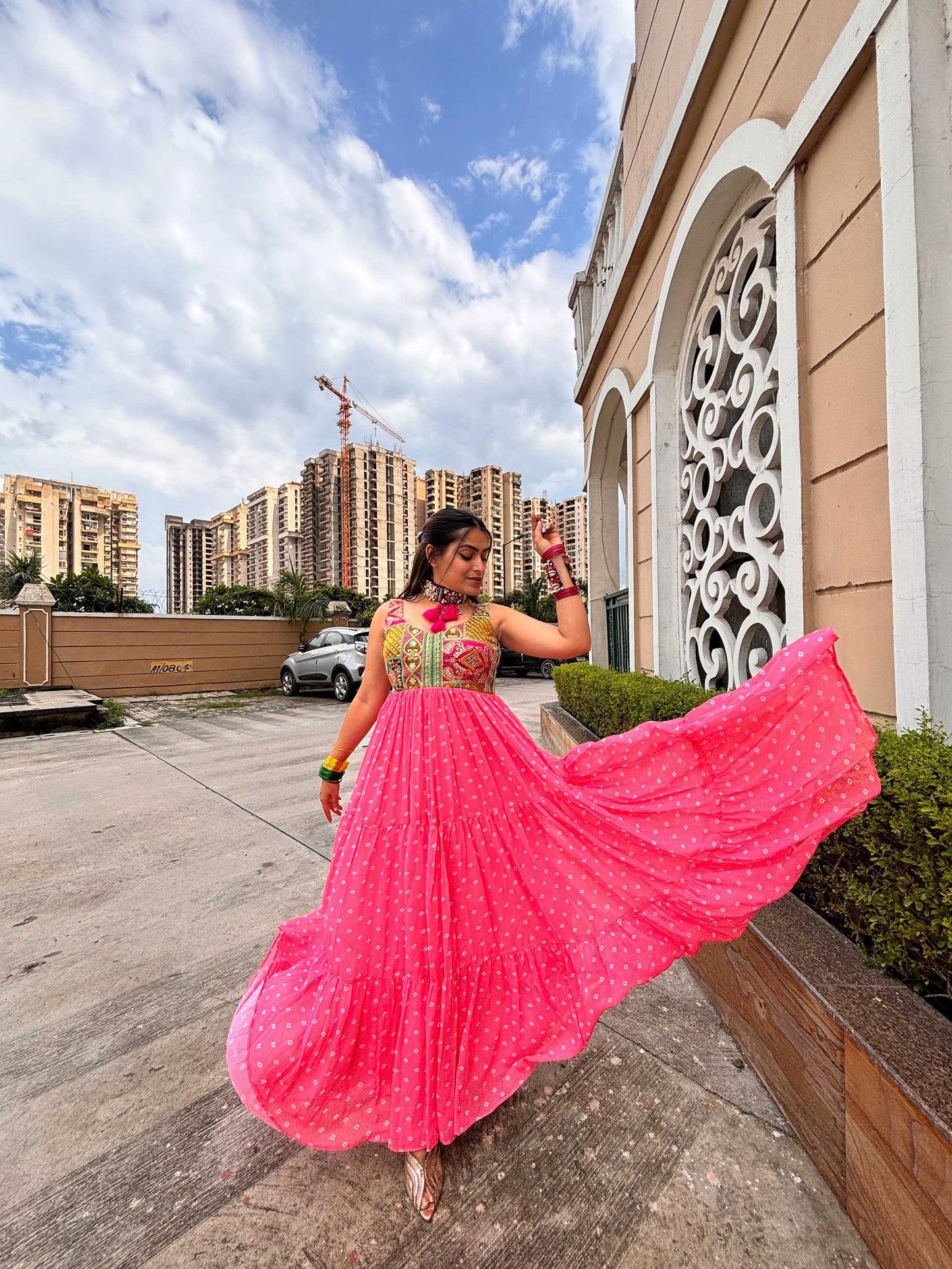 Light PInk Bandhini Maxi Dress