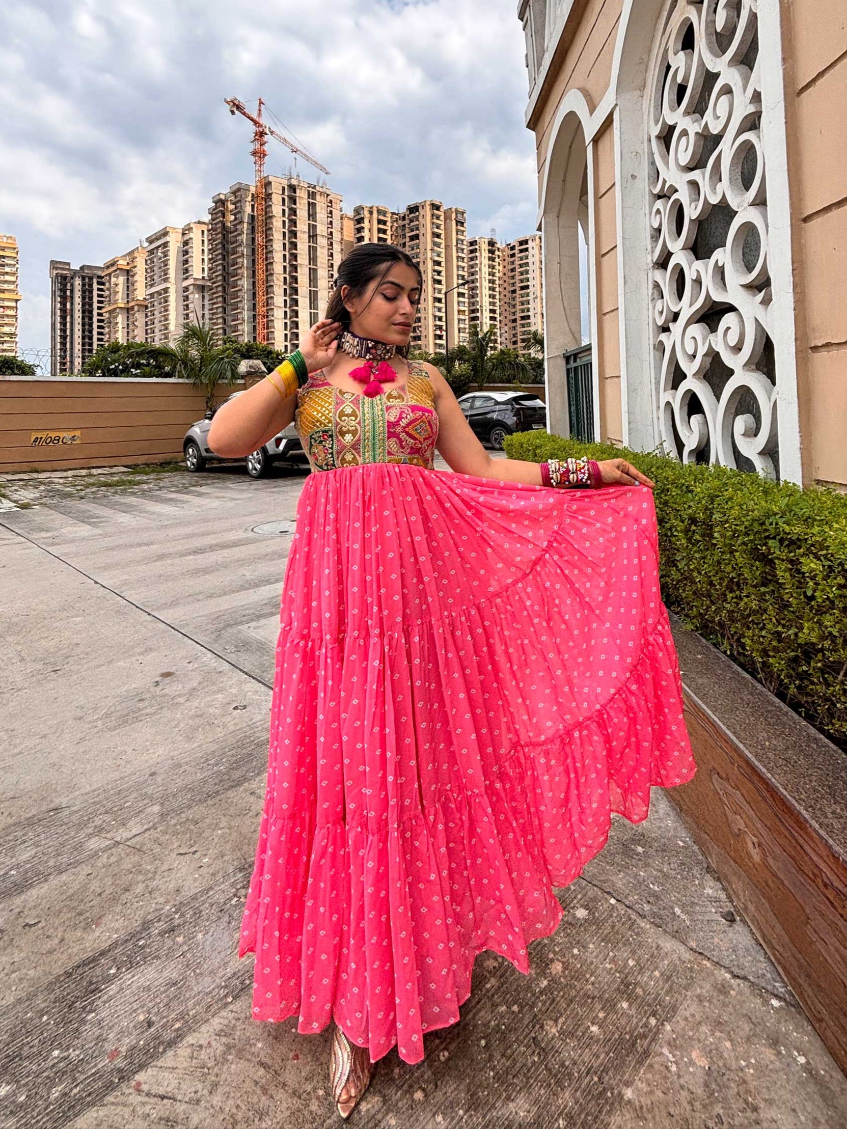 Light PInk Bandhini Maxi Dress