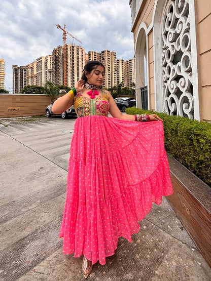 Light PInk Bandhini Maxi Dress