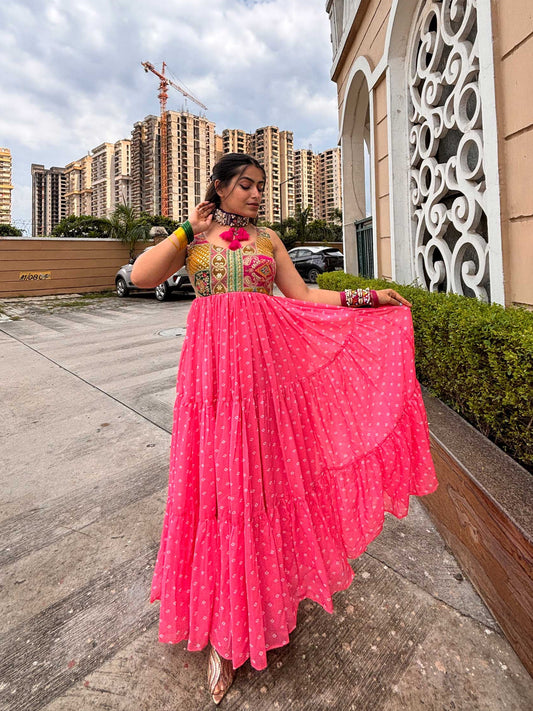 Light PInk Bandhini Maxi Dress