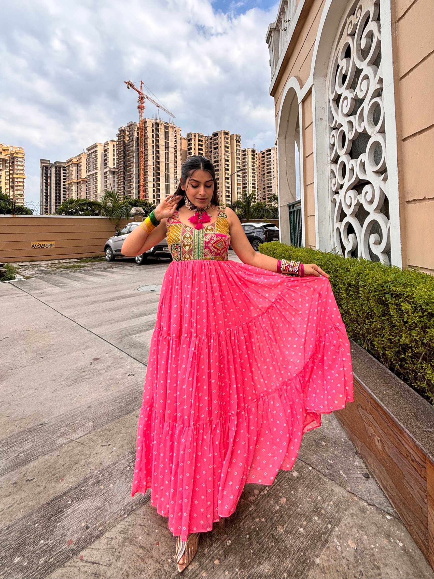 Light PInk Bandhini Maxi Dress